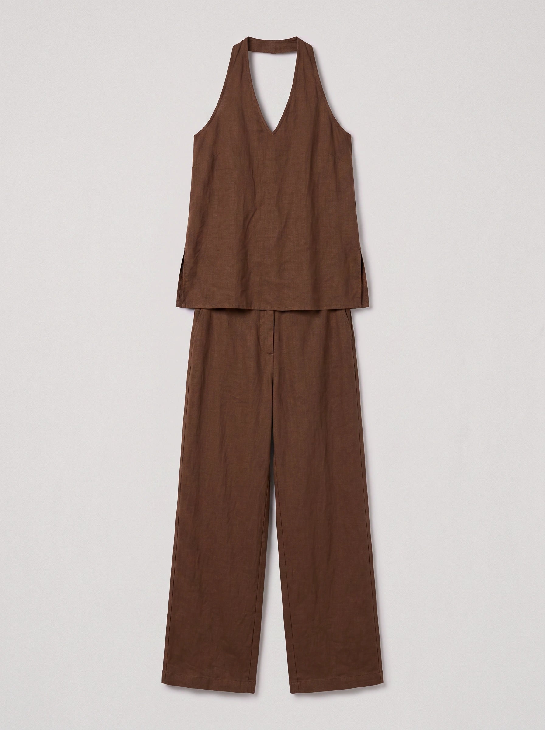 Linatria Halter Neck Co-Ord Set – Linen Two Piece Wide Leg Pants Top Women Summer Vacation Beach Casual Loungewear