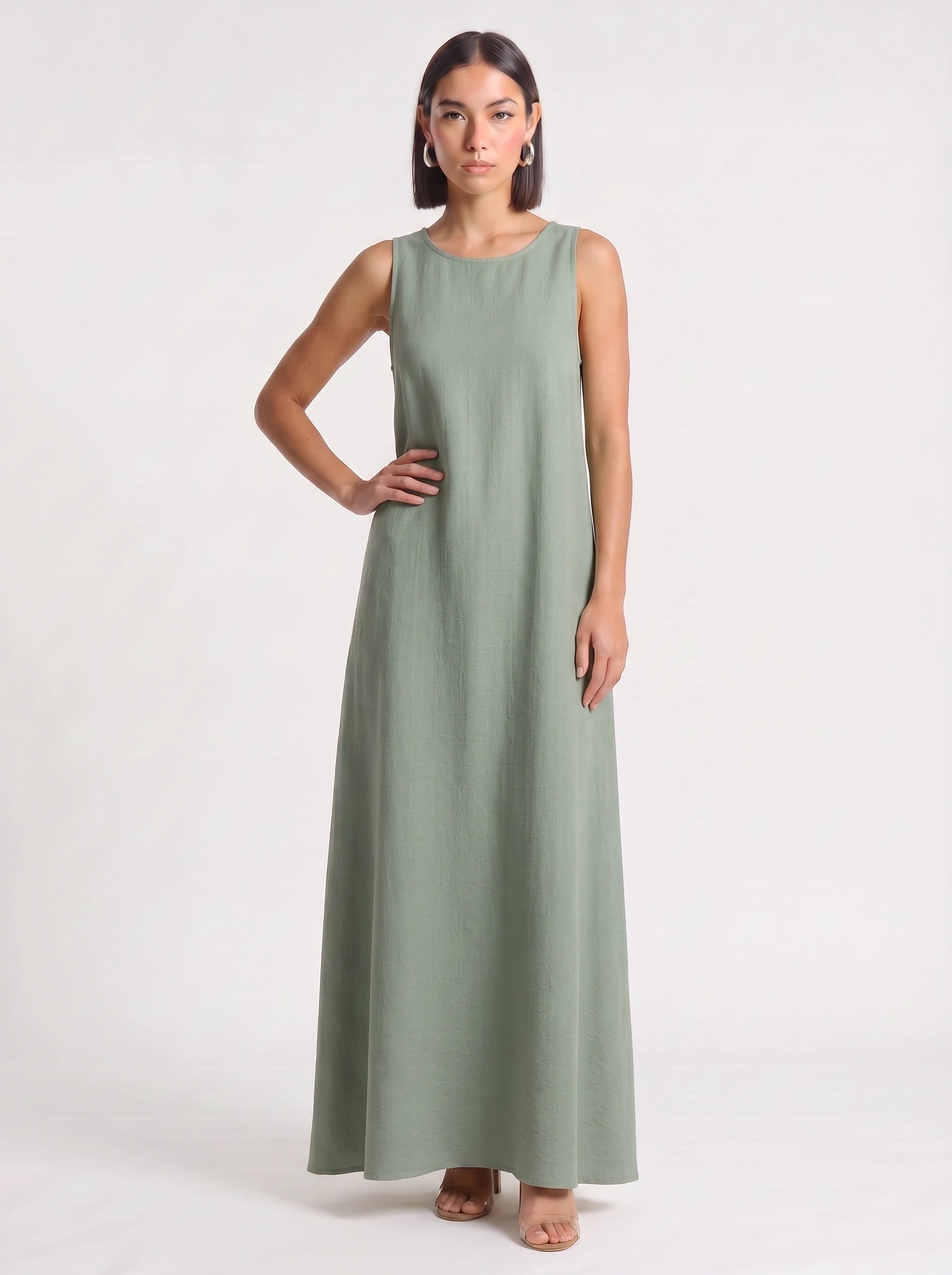 Calmida Sleeveless Maxi Dress – Linen Dress Women Long Sleeveless Summer Casual Vacation Pockets Maxi