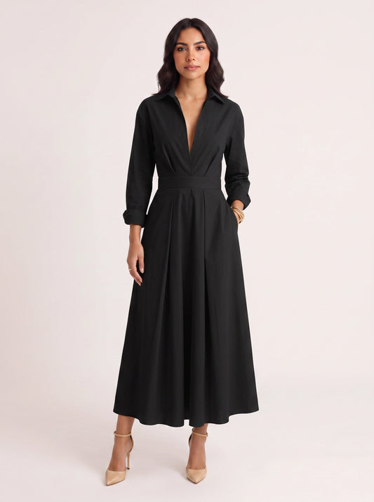 Ivolia Collared Shirt Midi Dress – Women Formal Wedding Guest Bridal Shower Elegant Office White Midi Dress
