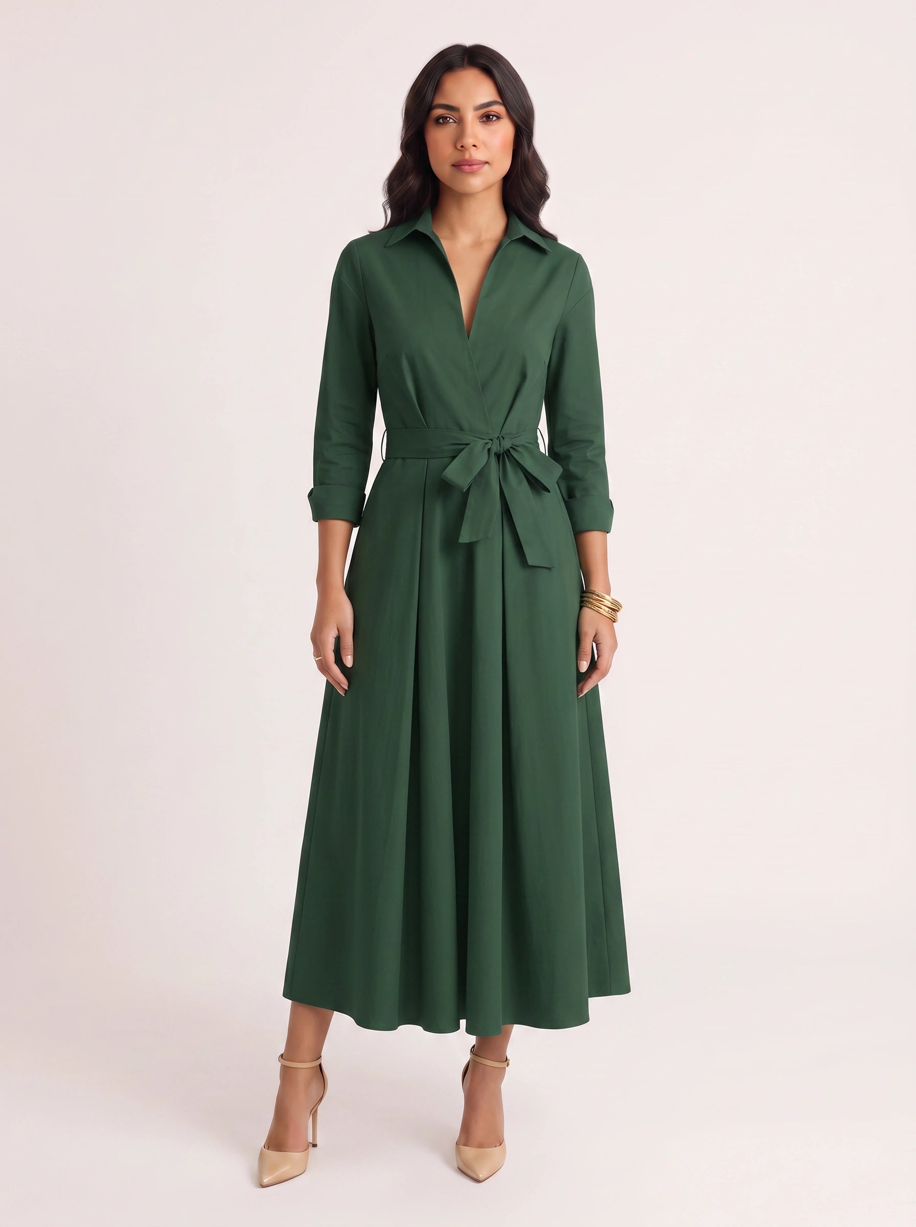 Ivolia Collared Shirt Midi Dress – Women Formal Wedding Guest Bridal Shower Elegant Office White Midi Dress
