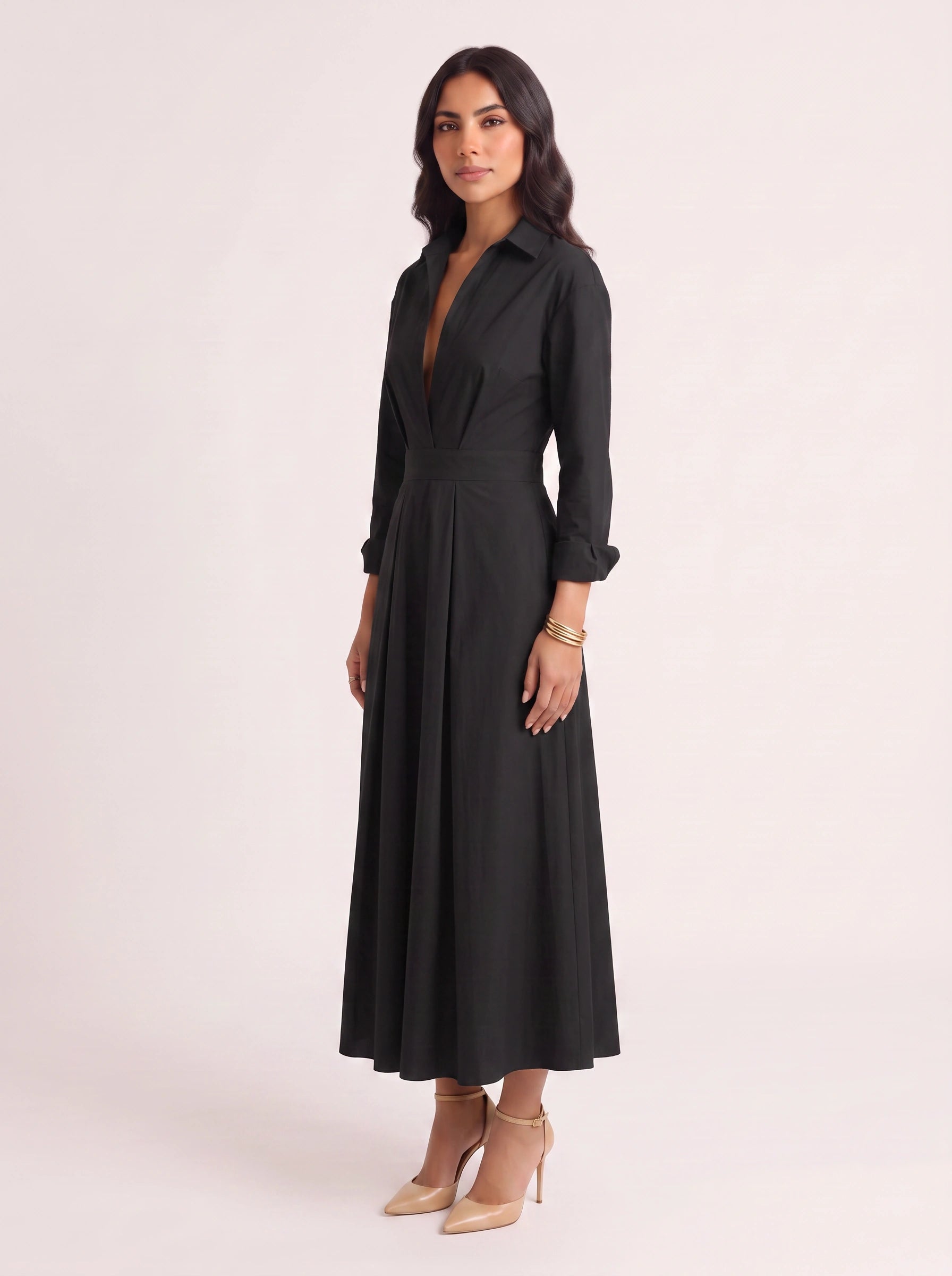 Ivolia Collared Shirt Midi Dress – Women Formal Wedding Guest Bridal Shower Elegant Office White Midi Dress