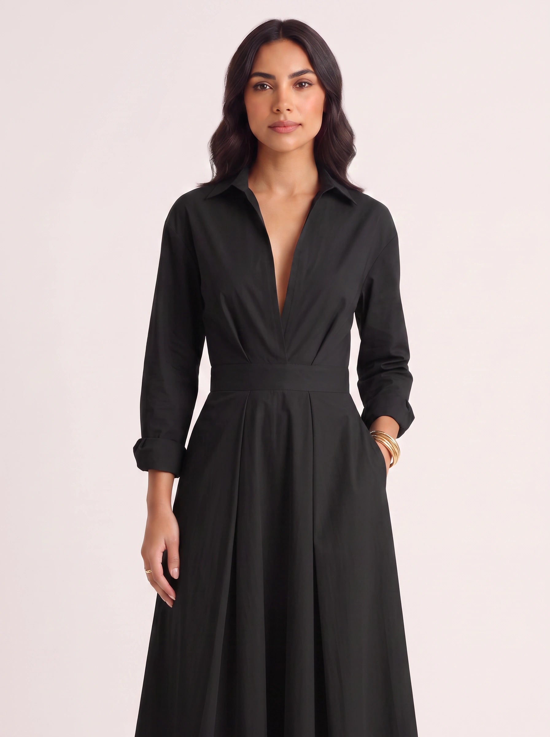 Ivolia Collared Shirt Midi Dress – Women Formal Wedding Guest Bridal Shower Elegant Office White Midi Dress