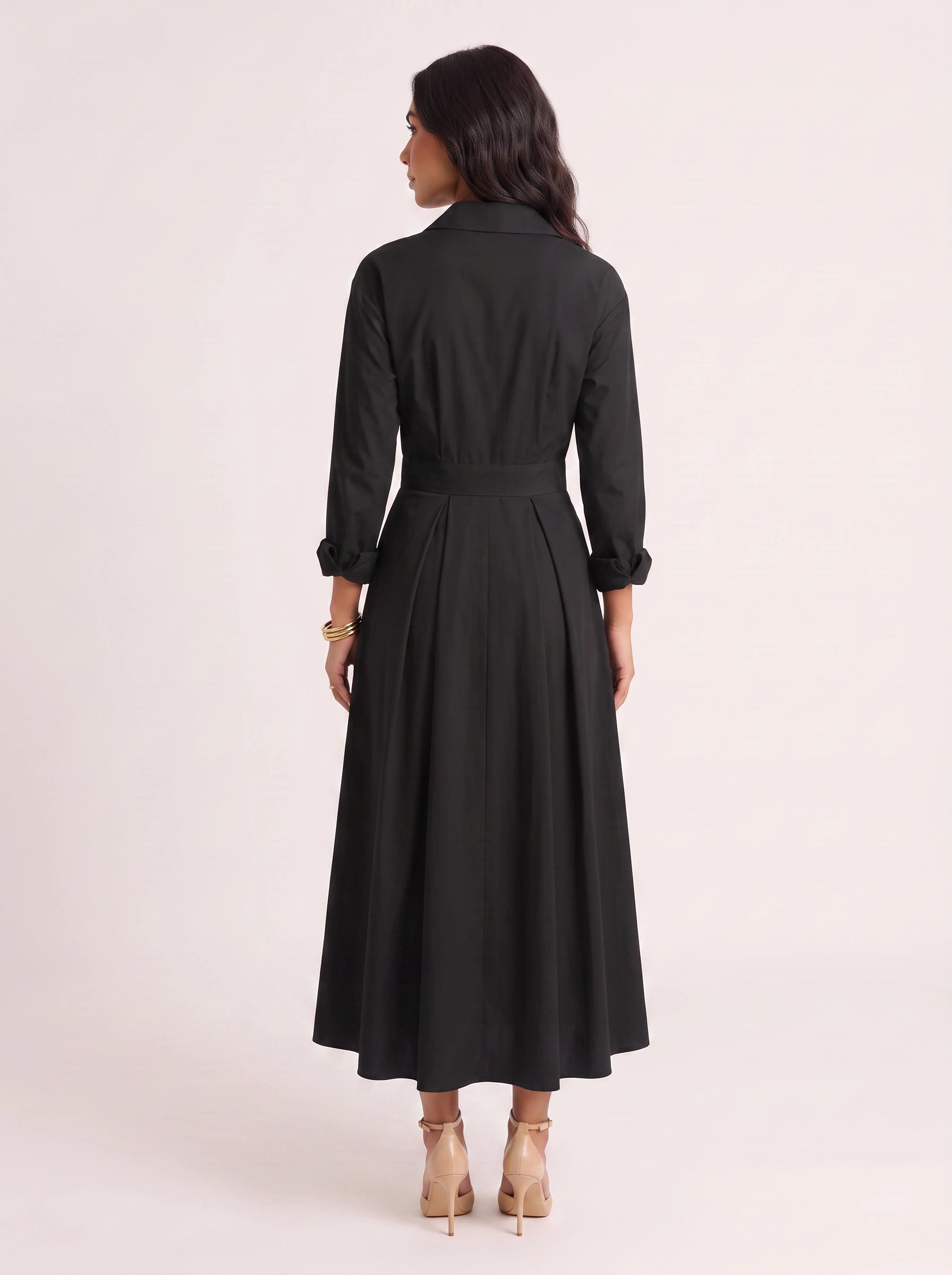 Ivolia Collared Shirt Midi Dress – Women Formal Wedding Guest Bridal Shower Elegant Office White Midi Dress