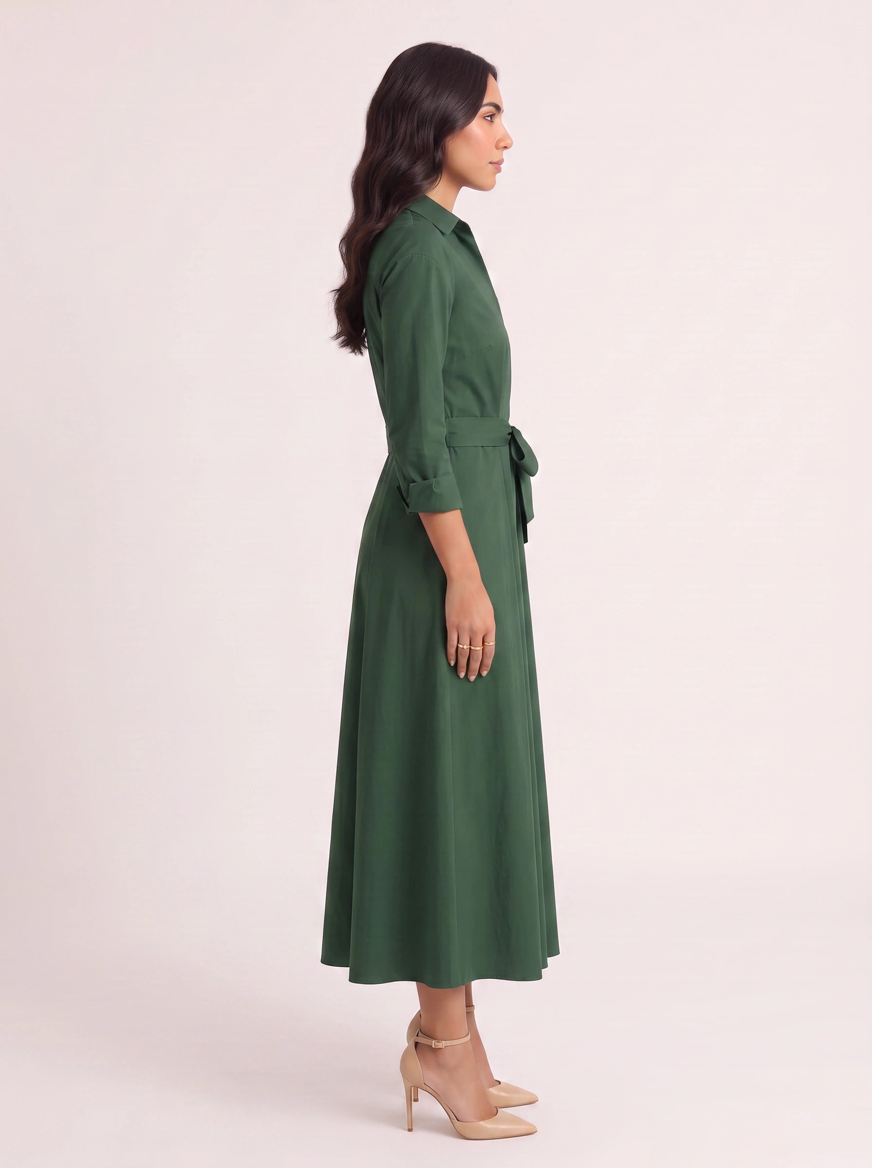 Ivolia Collared Shirt Midi Dress – Women Formal Wedding Guest Bridal Shower Elegant Office White Midi Dress