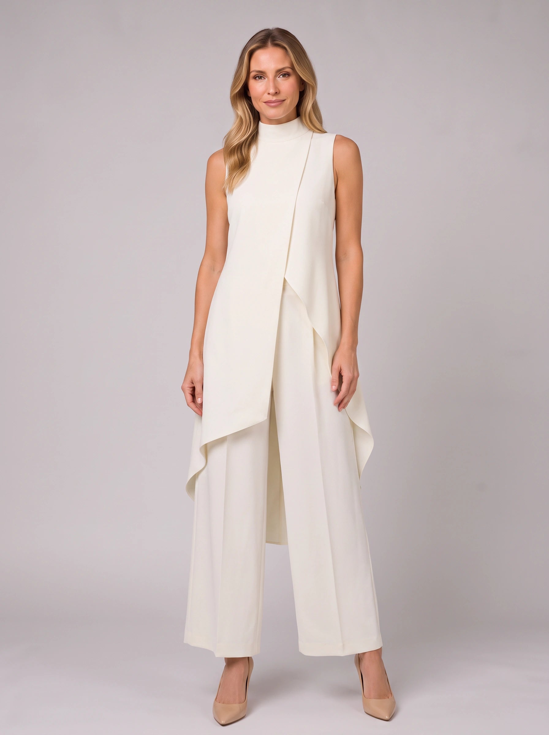 Ondula Turtleneck Wide-Leg Pants Set – Women Formal Two Piece Summer Wedding Guest Sleeveless Outfit