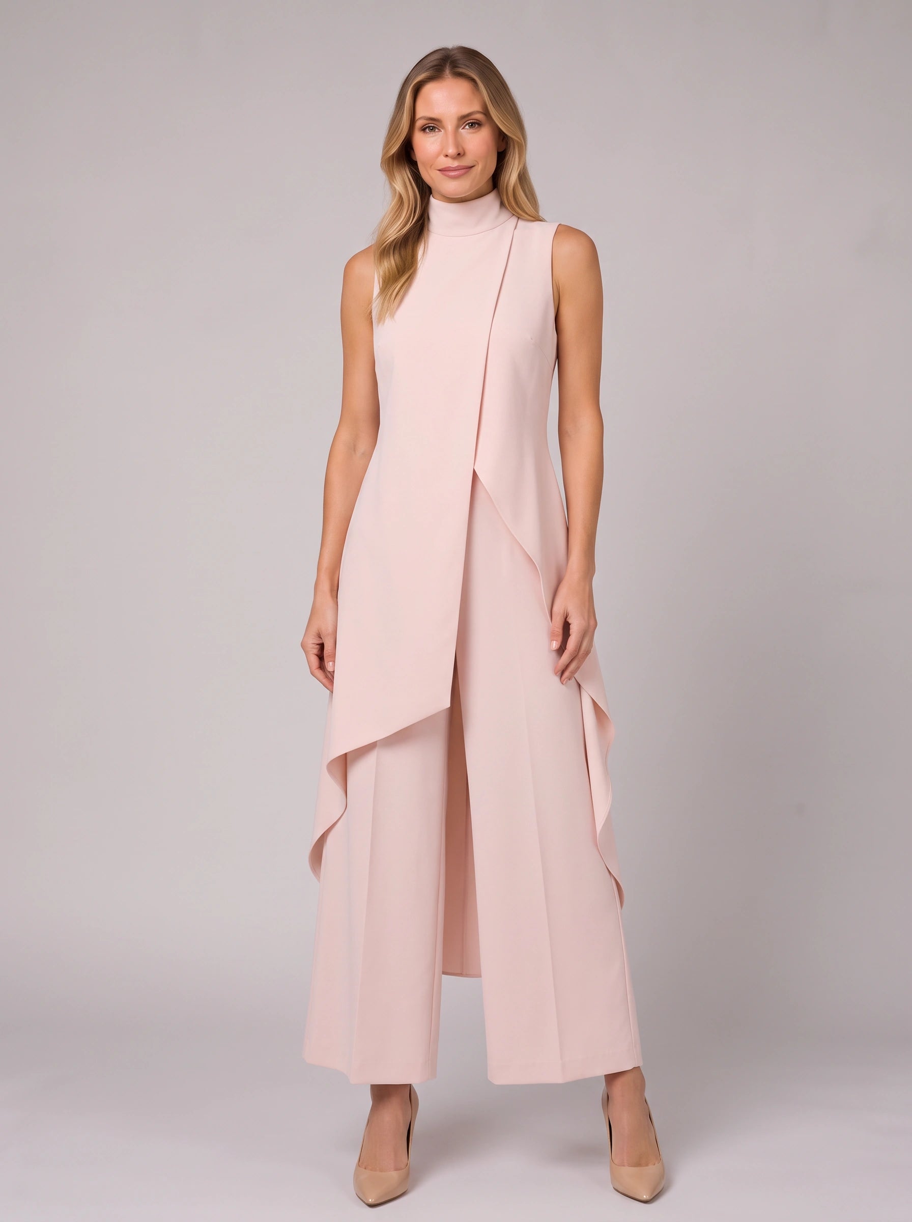 Ondula Turtleneck Wide-Leg Pants Set – Women Formal Two Piece Summer Wedding Guest Sleeveless Outfit