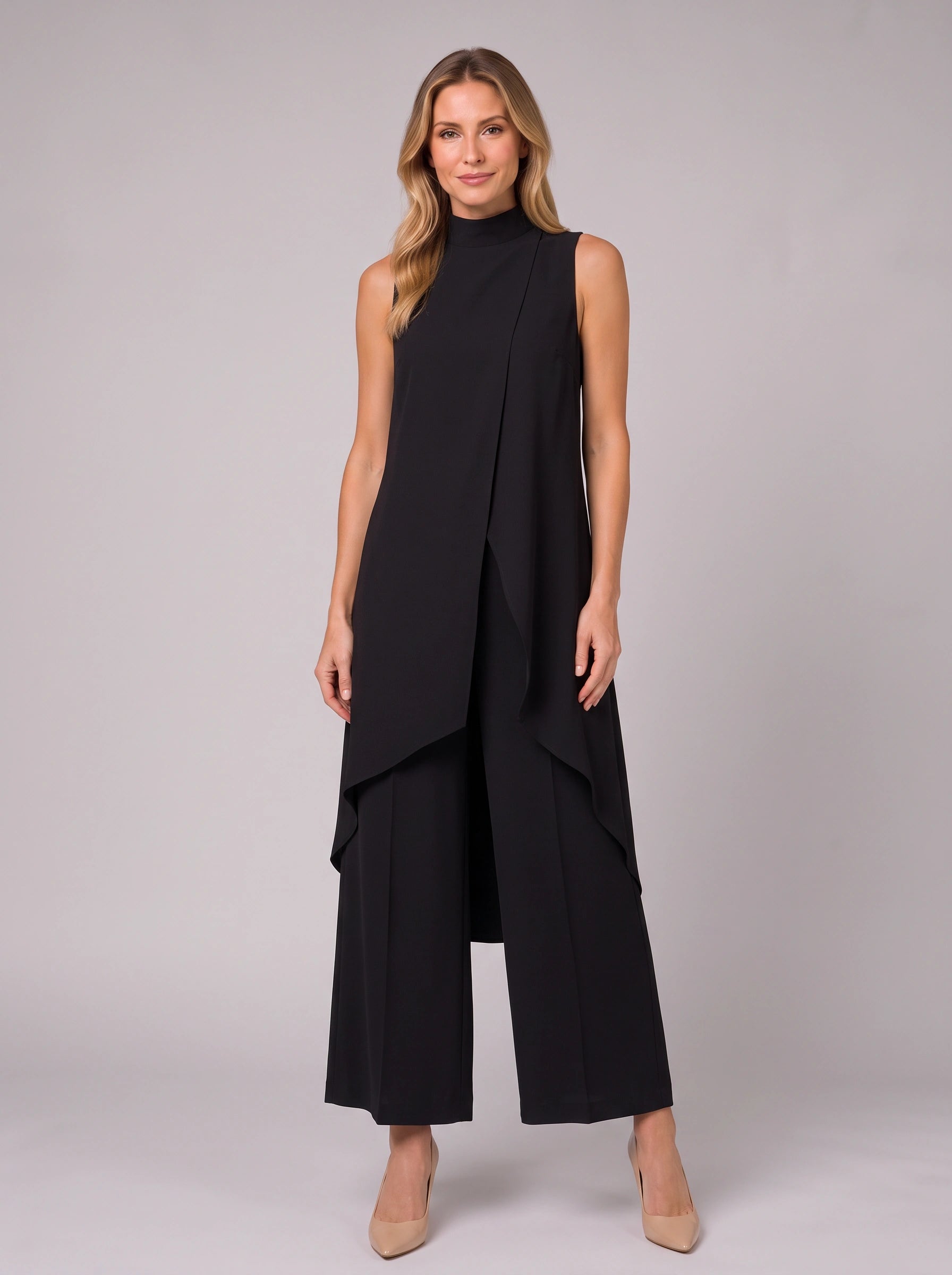 Ondula Turtleneck Wide-Leg Pants Set – Women Formal Two Piece Summer Wedding Guest Sleeveless Outfit