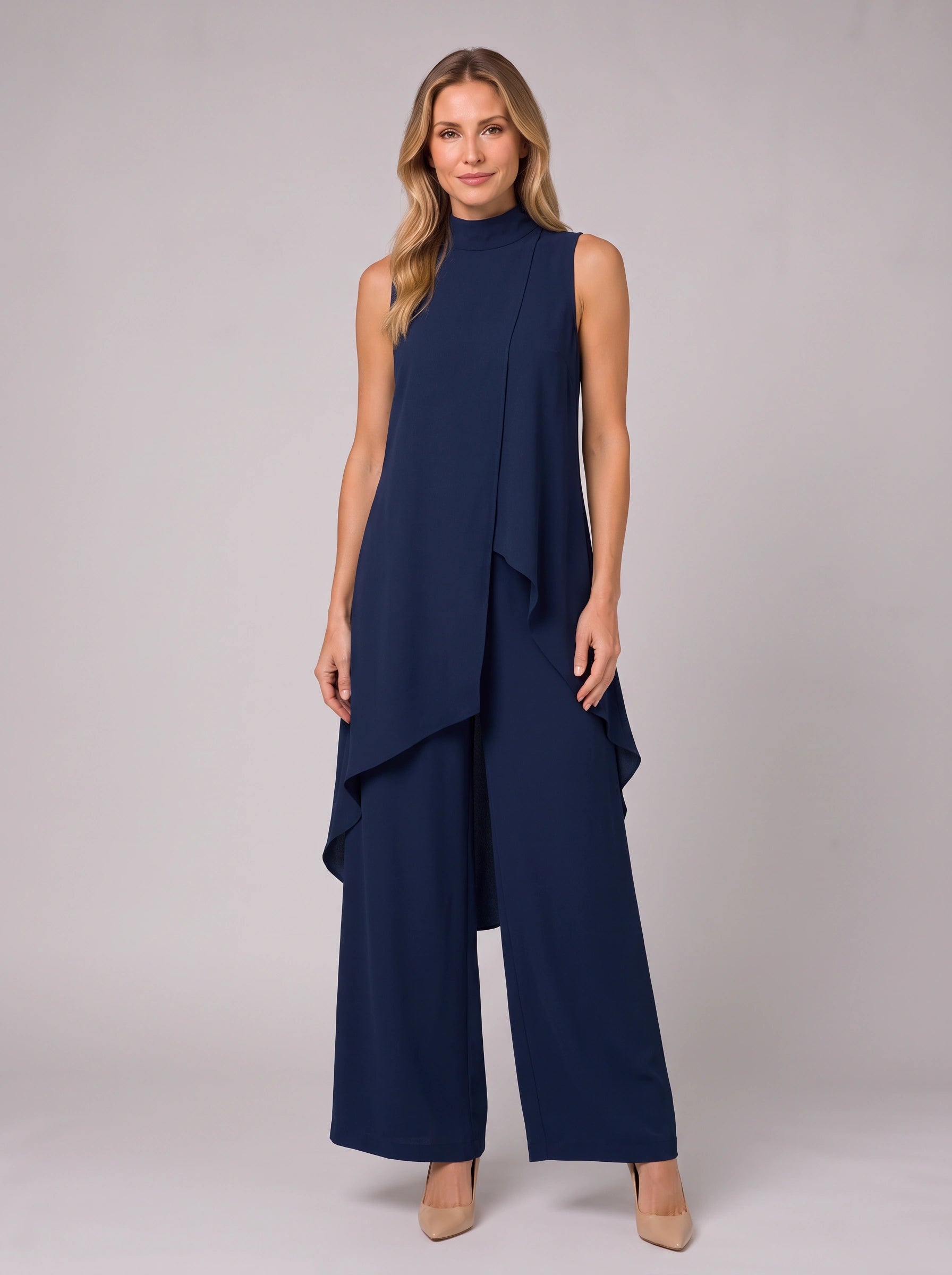 Ondula Turtleneck Wide-Leg Pants Set – Women Formal Two Piece Summer Wedding Guest Sleeveless Outfit