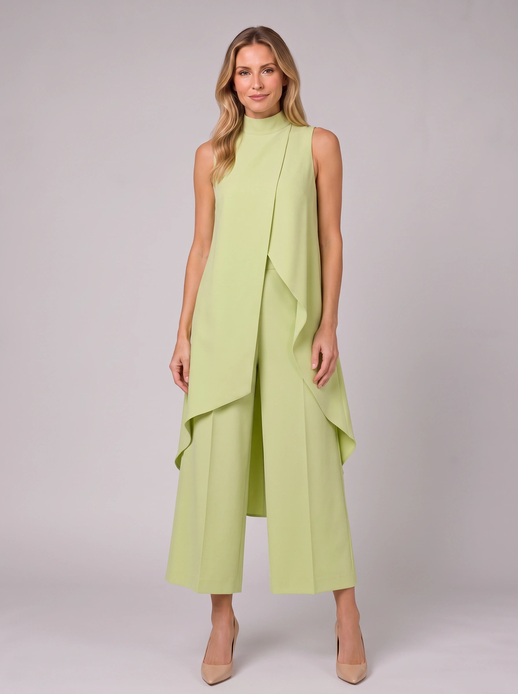 Ondula Turtleneck Wide-Leg Pants Set – Women Formal Two Piece Summer Wedding Guest Sleeveless Outfit