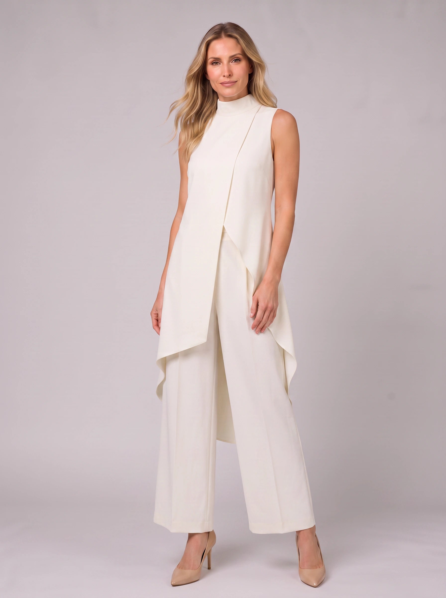 Ondula Turtleneck Wide-Leg Pants Set – Women Formal Two Piece Summer Wedding Guest Sleeveless Outfit