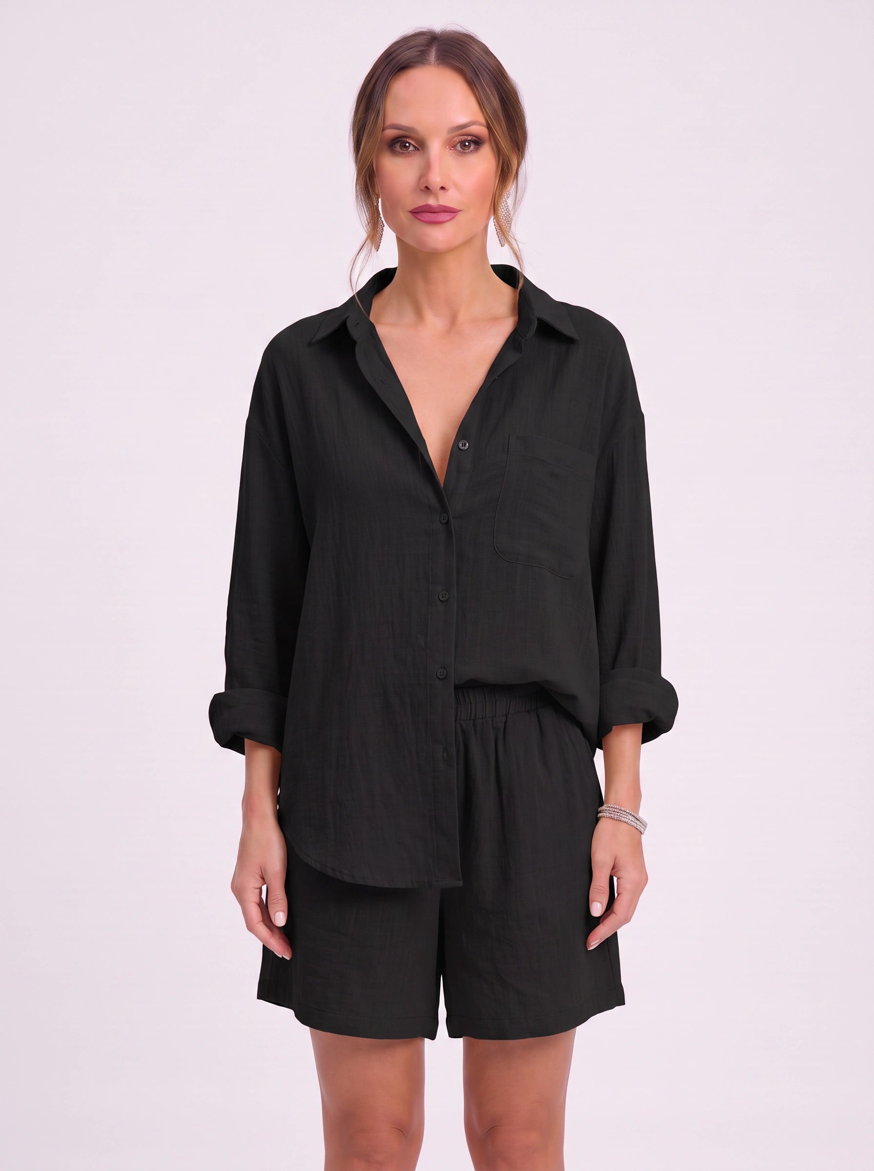 Cressa Linen Oversized Shirt Shorts Set – Women Summer Lounge Co-Ord Casual Vacation Resort Linen Set