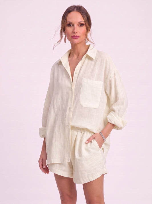 Cressa Linen Oversized Shirt Shorts Set – Women Summer Lounge Co-Ord Casual Vacation Resort Linen Set