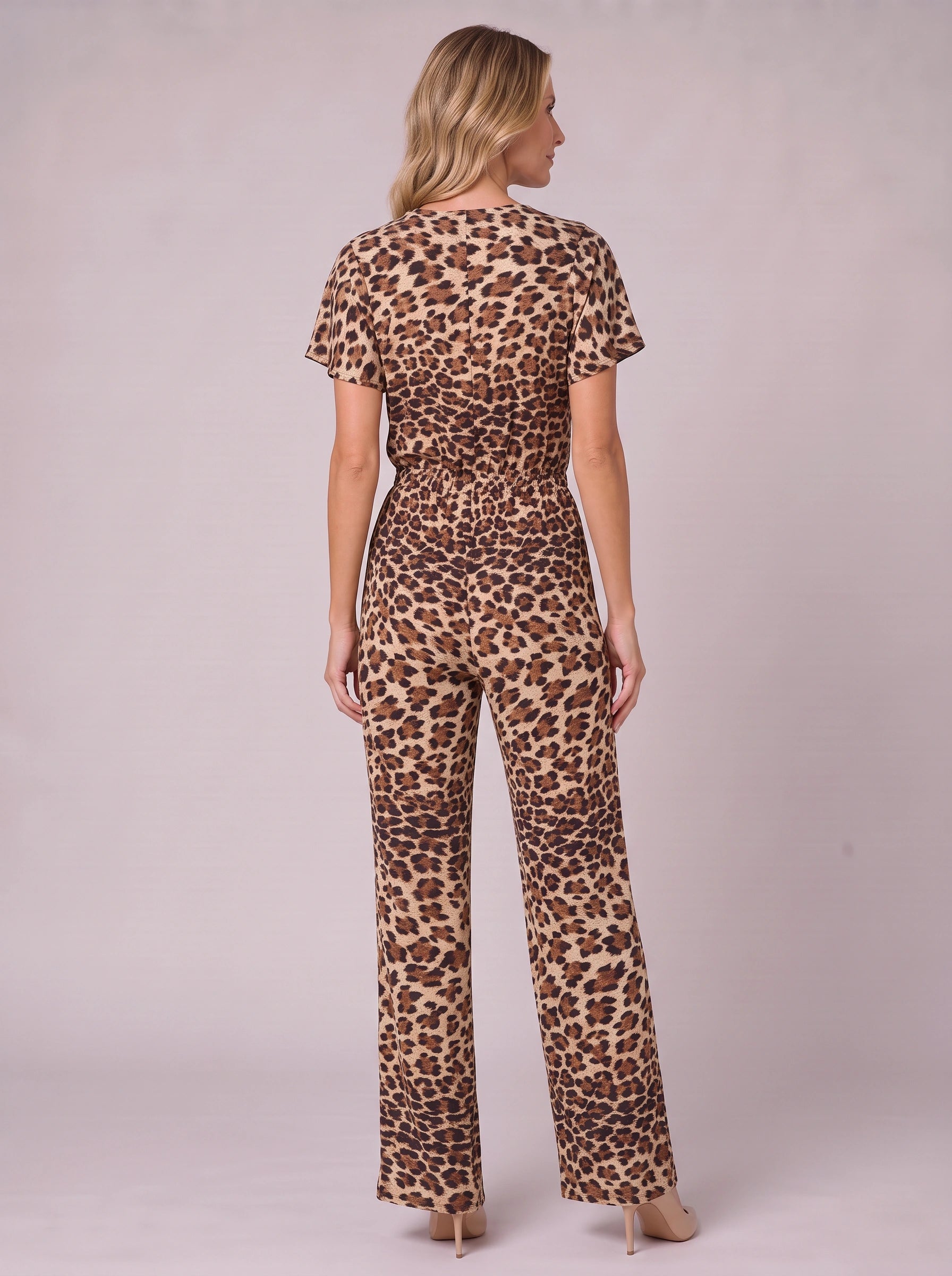 Maculara Leopard Print V-Neck Wide-Leg Jumpsuit – Women Boho Beach Vacation Casual Summer Loungewear Jumpsuit