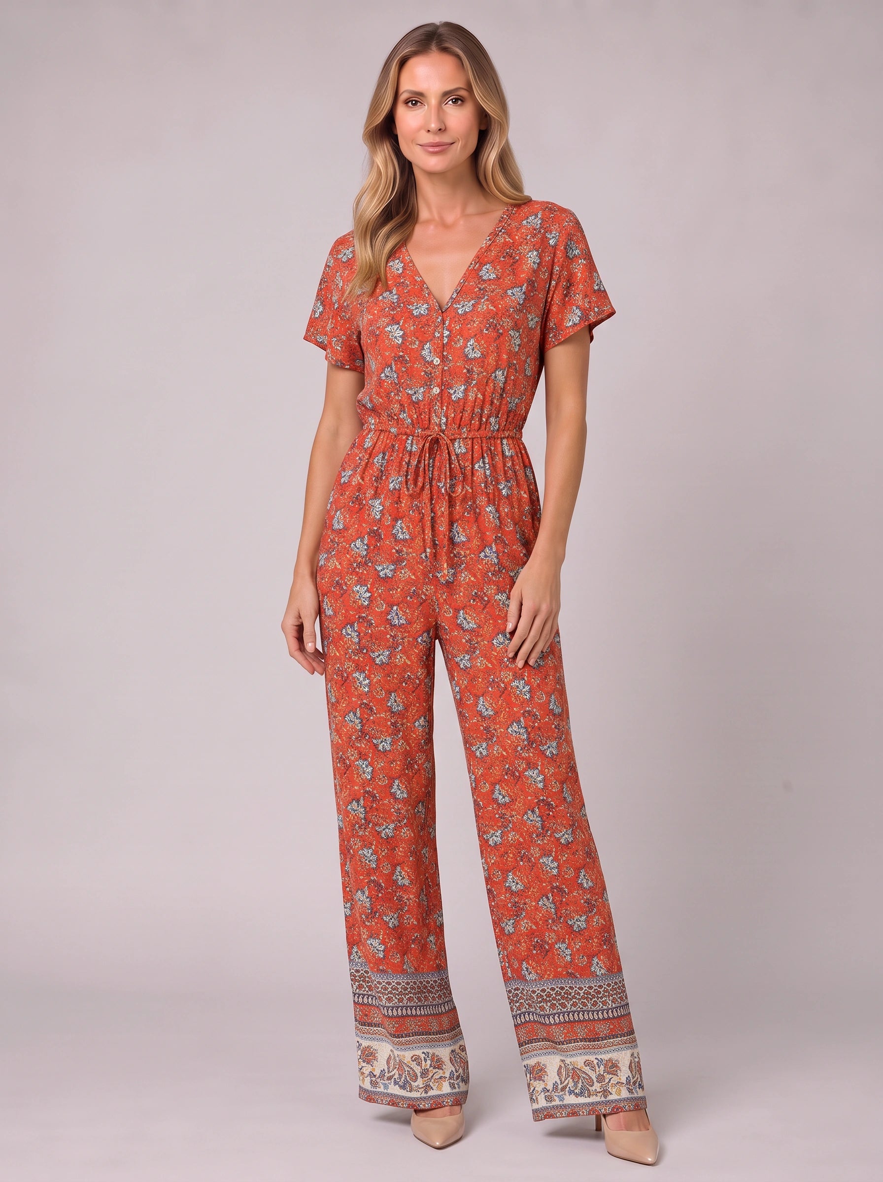 Fioranza Boho Floral Wide-Leg Jumpsuit – Women Summer Vacation Beach Bohemian Style Clothing Casual Jumpsuit