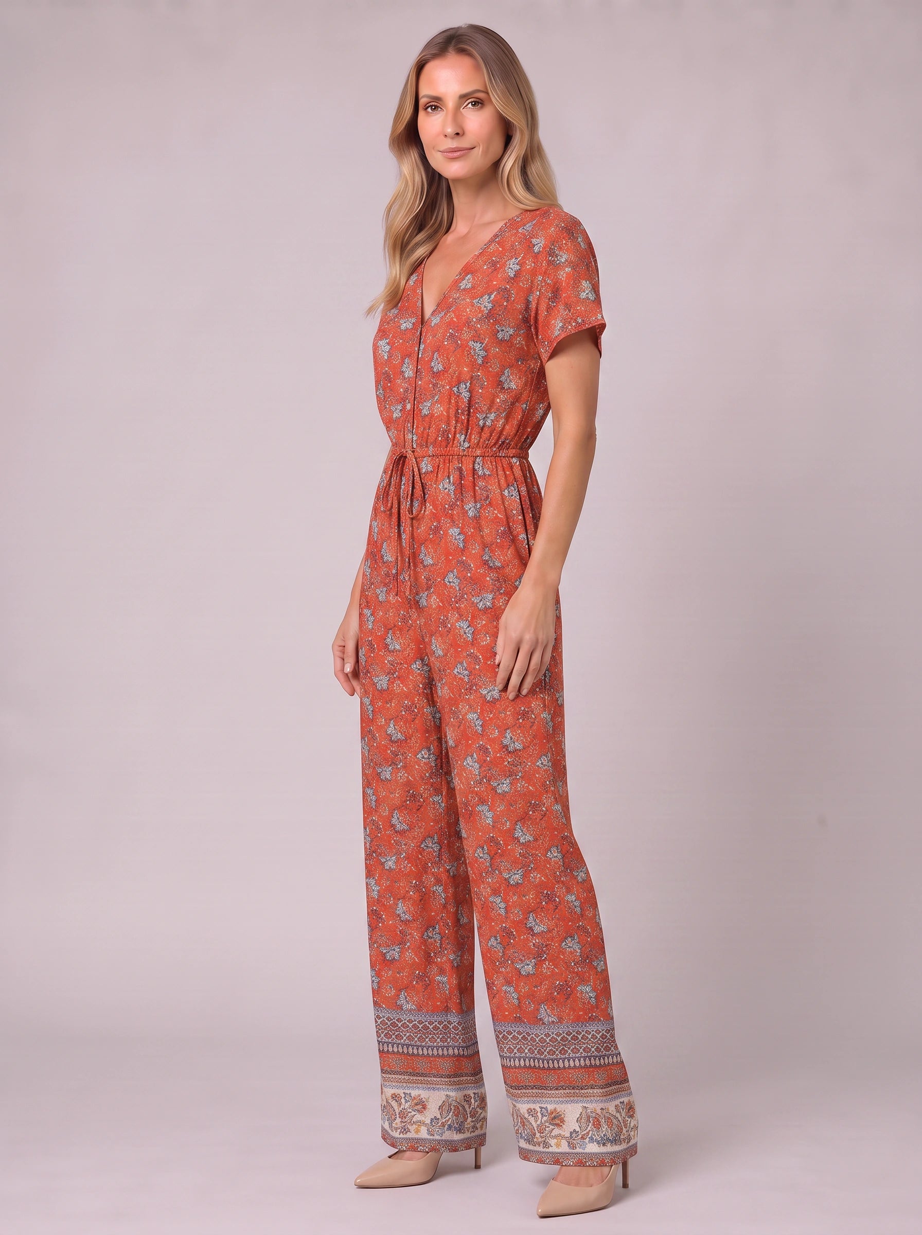 Fioranza Boho Floral Wide-Leg Jumpsuit – Women Summer Vacation Beach Bohemian Style Clothing Casual Jumpsuit