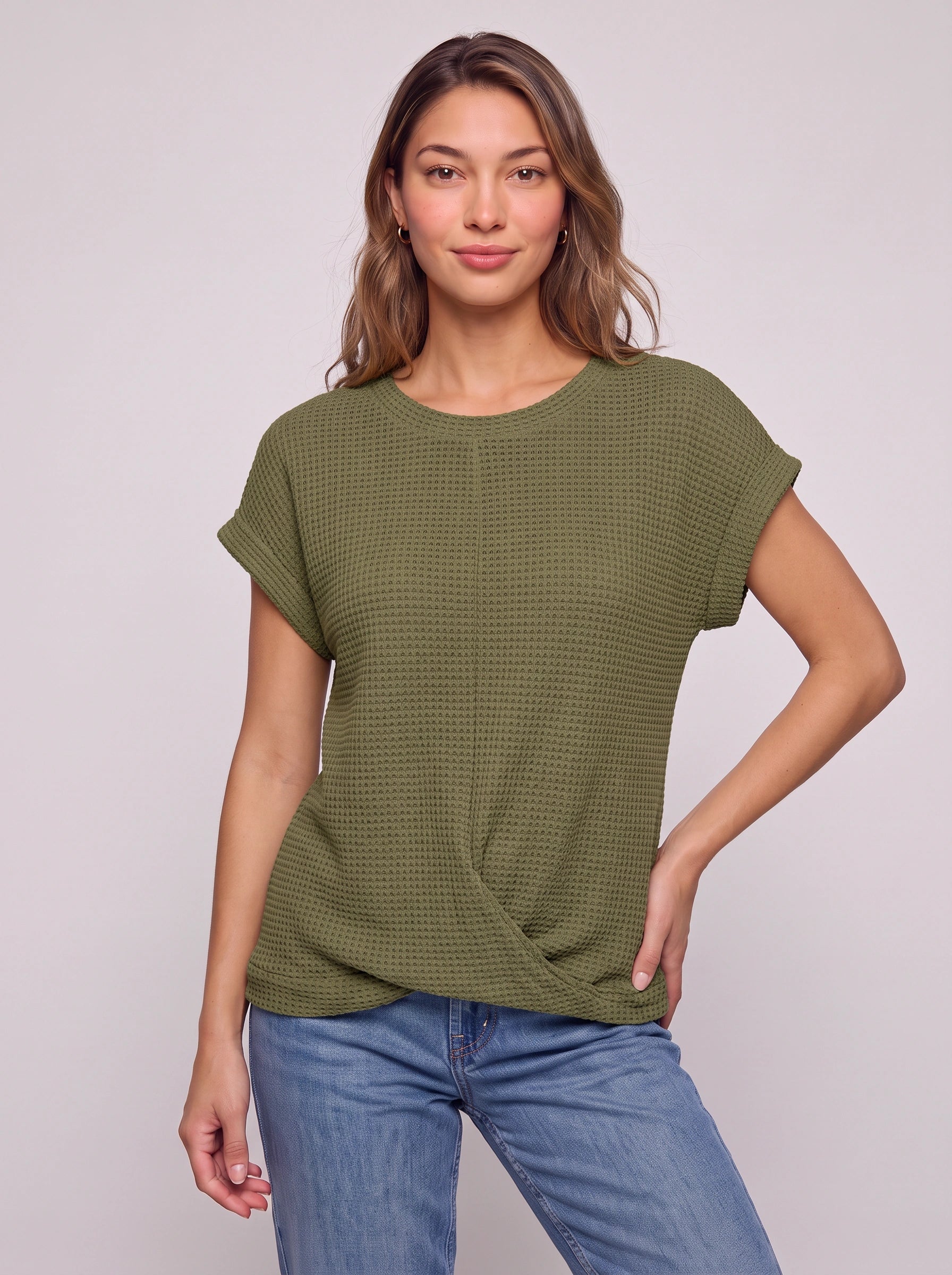 Textura Waffle Knit Crew Neck Top – Short Sleeve T Shirt Women Casual Summer Blouse Relaxed Fit