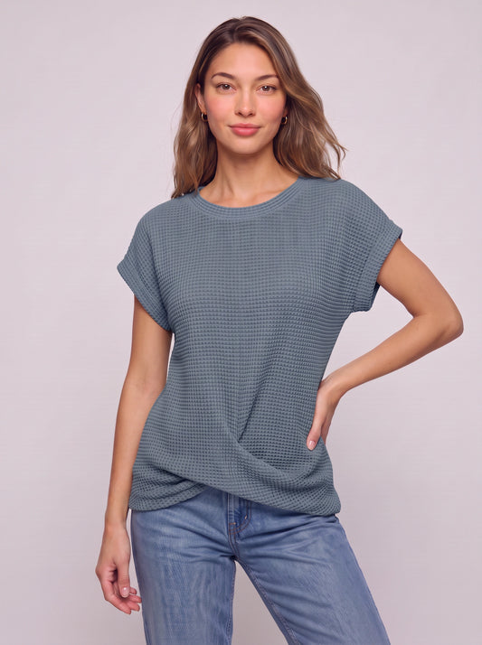 Textura Waffle Knit Crew Neck Top – Short Sleeve T Shirt Women Casual Summer Blouse Relaxed Fit