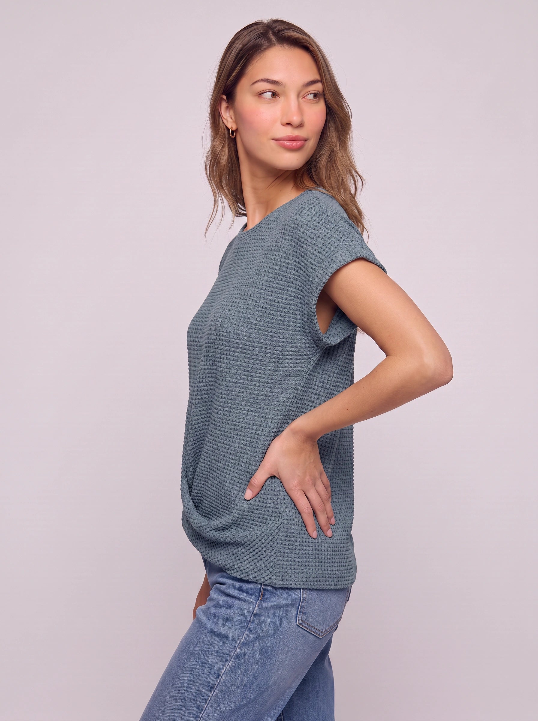 Textura Waffle Knit Crew Neck Top – Short Sleeve T Shirt Women Casual Summer Blouse Relaxed Fit