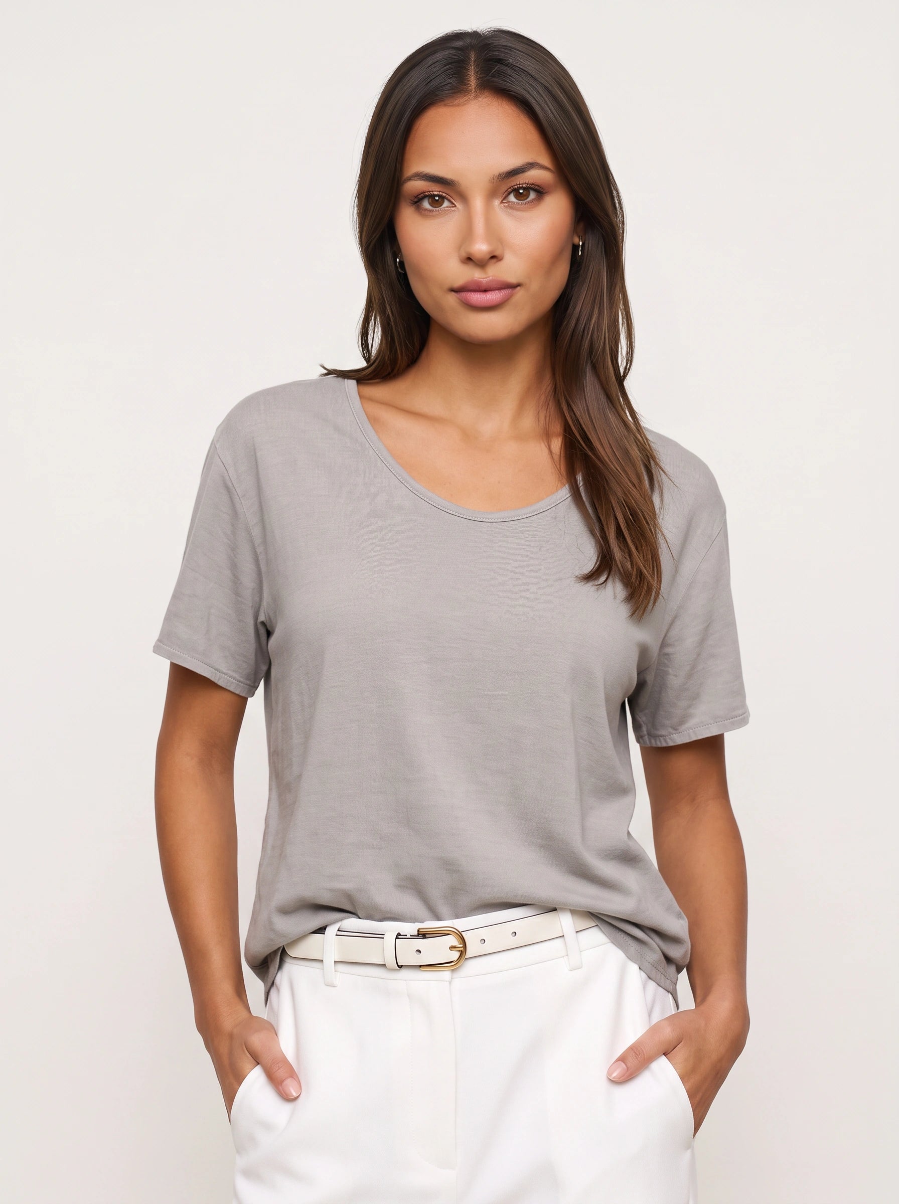 Ombressa Oversized V-Neck Top – Women Relaxed Fit Short Sleeve Casual Lounge Everyday Tee