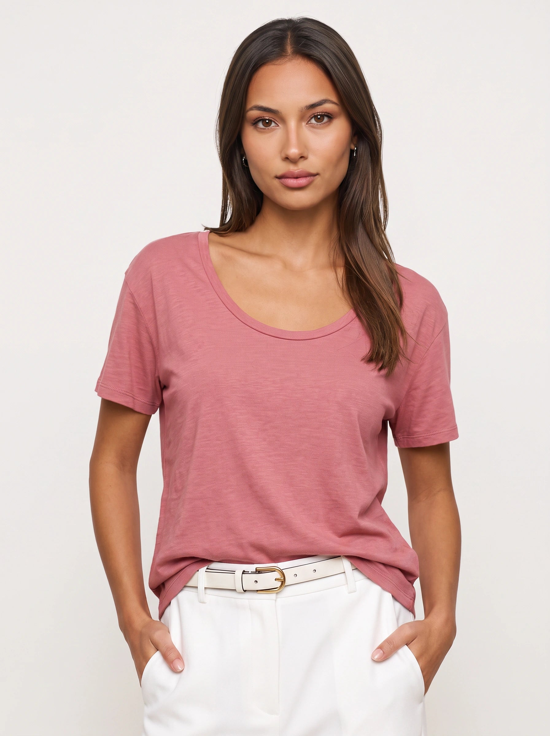 Ombressa Oversized V-Neck Top – Women Relaxed Fit Short Sleeve Casual Lounge Everyday Tee