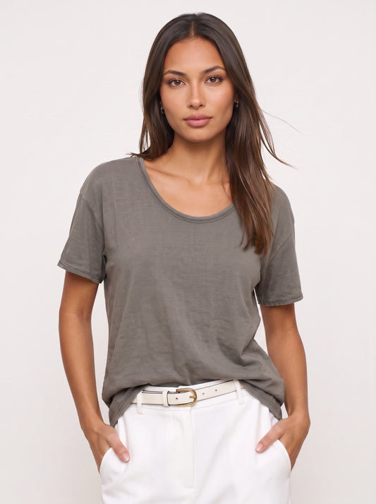 Ombressa Oversized V-Neck Top – Women Relaxed Fit Short Sleeve Casual Lounge Everyday Tee