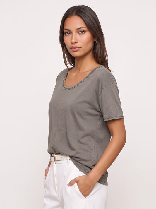 Ombressa Oversized V-Neck Top – Women Relaxed Fit Short Sleeve Casual Lounge Everyday Tee
