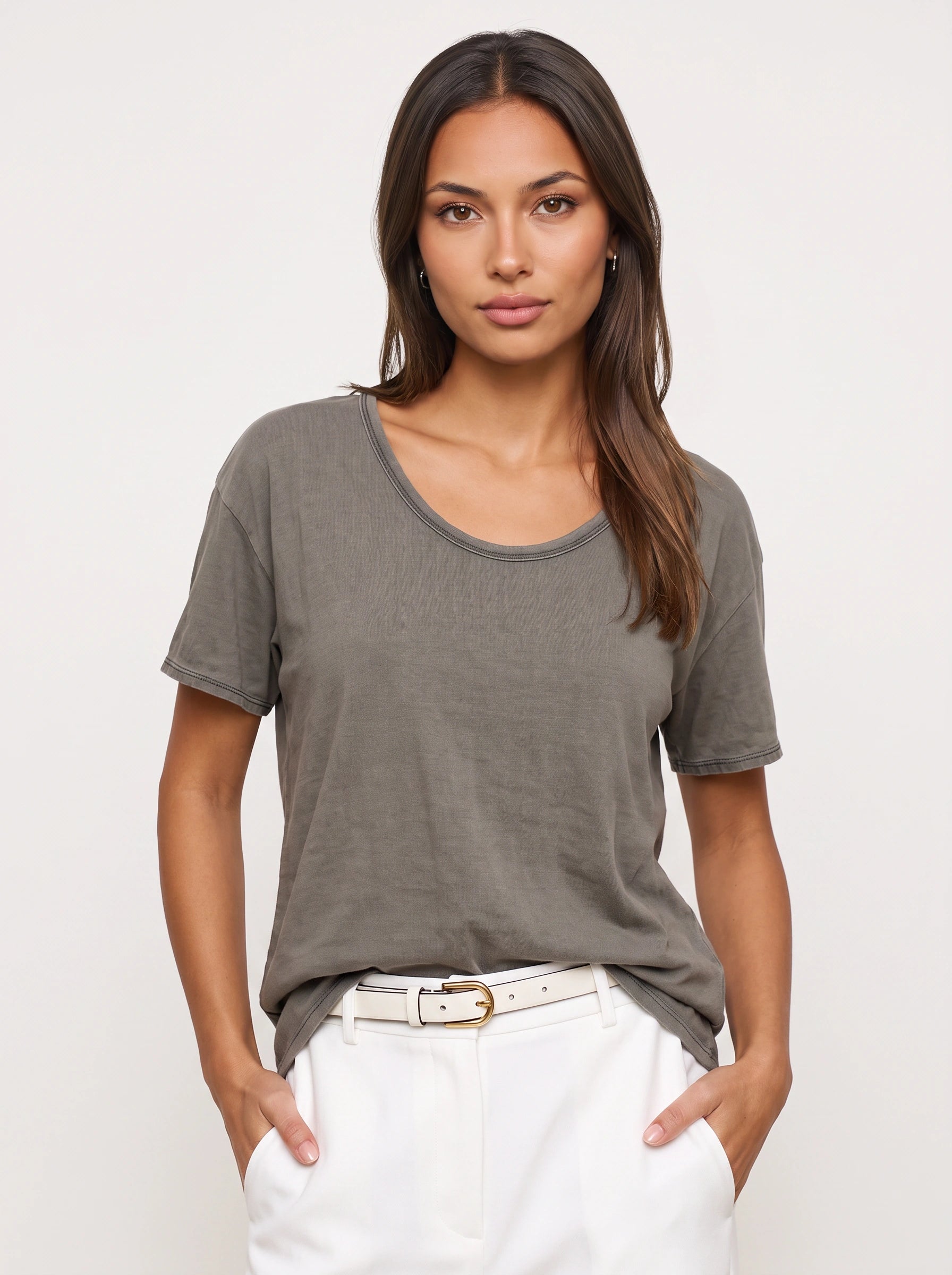 Ombressa Oversized V-Neck Top – Women Relaxed Fit Short Sleeve Casual Lounge Everyday Tee