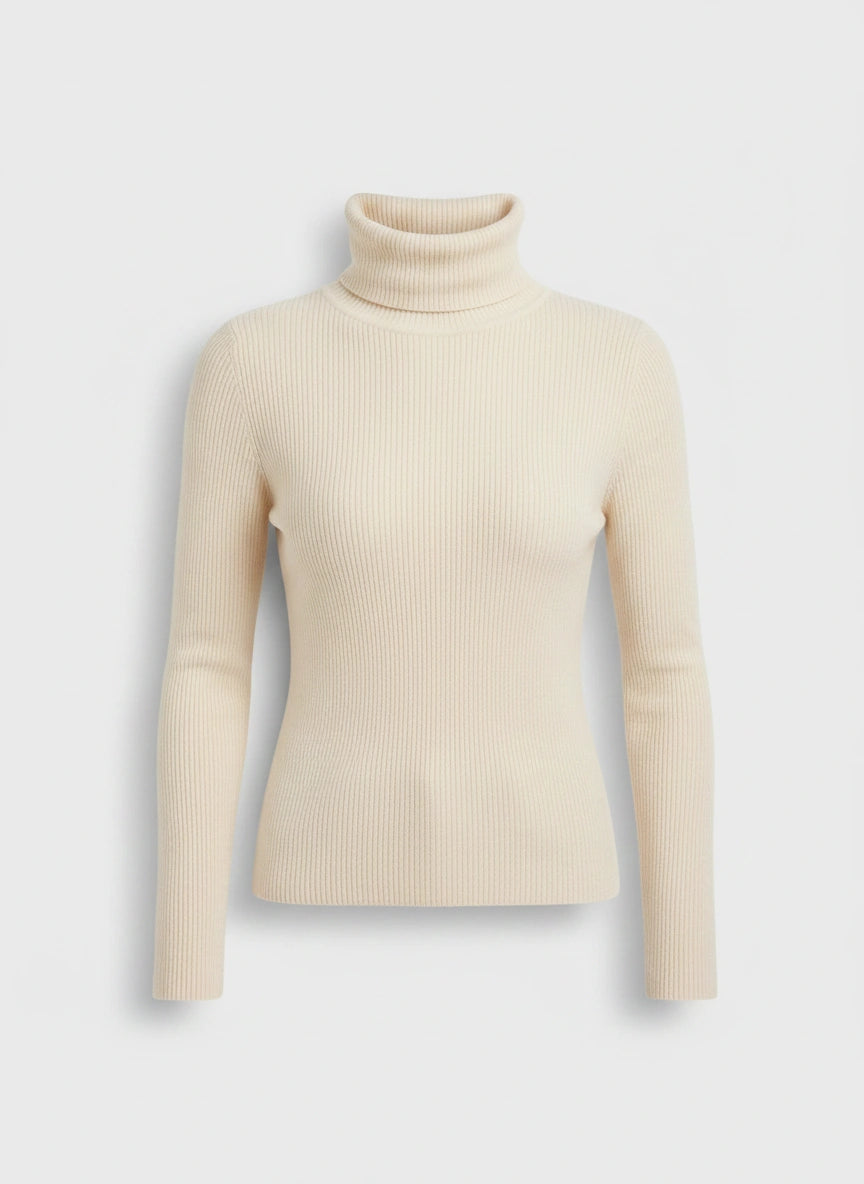 Camille Cashmere Turtleneck – Ribbed Women Fitted Long Sleeve Knitwear Elegant Office Winter Top