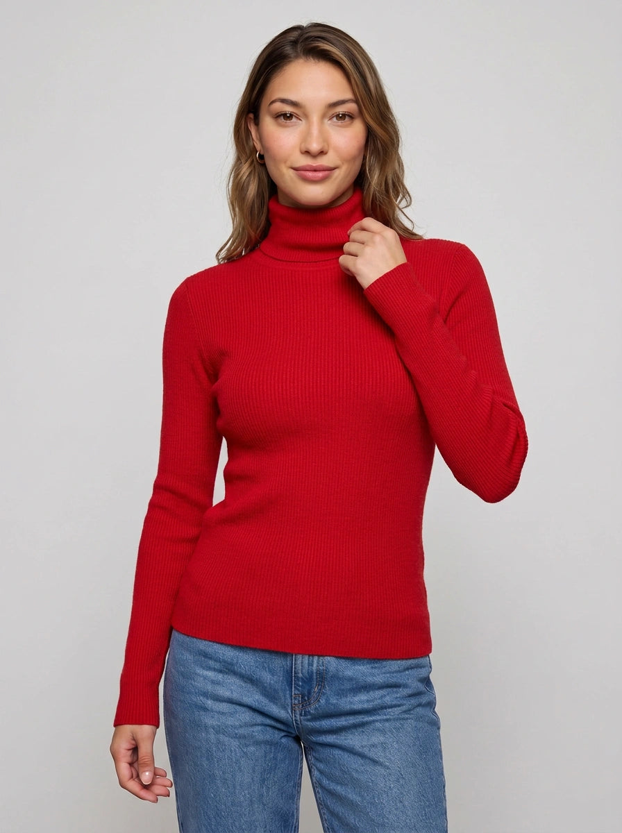 Camille Cashmere Turtleneck – Ribbed Women Fitted Long Sleeve Knitwear Elegant Office Winter Top