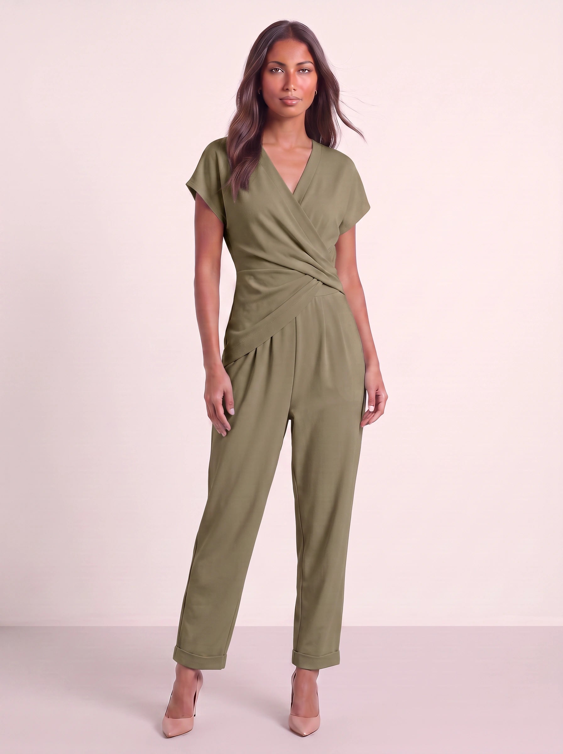 Avvolta Wrap Top Cropped Pants Set – Women Two Piece Outfits Summer Beach Vacation Resort Casual Loungewear