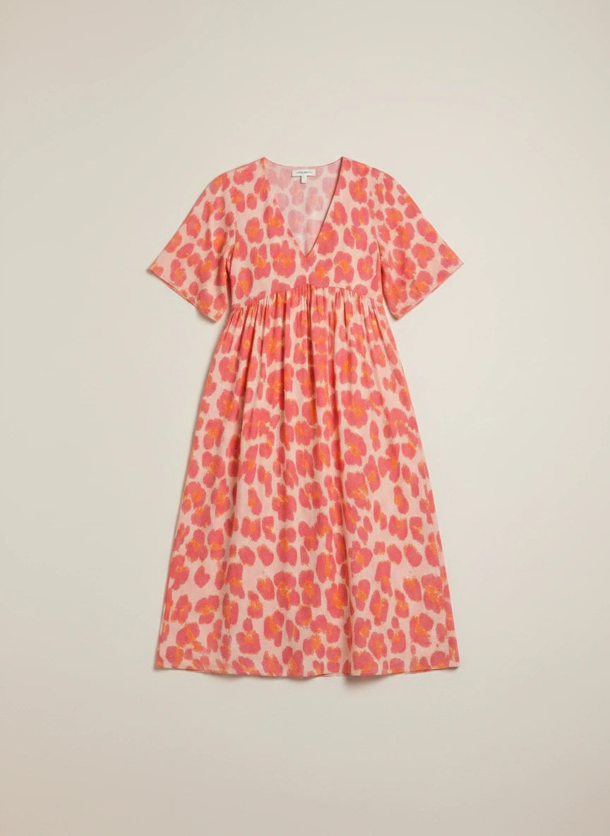 Coriole V-Neck Empire Waist Midi Dress – Printed Floral Midi Dress Women Summer Vacation Beach Sundress