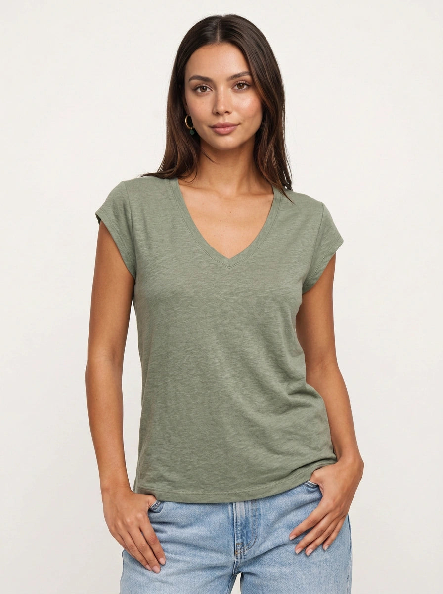 Mosslyn V-Neck Cap Sleeve Top – Relaxed Fit T Shirt Women Casual Summer Basic Tee