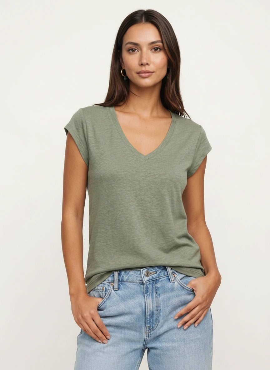 Mosslyn V-Neck Cap Sleeve Top – Relaxed Fit T Shirt Women Casual Summer Basic Tee