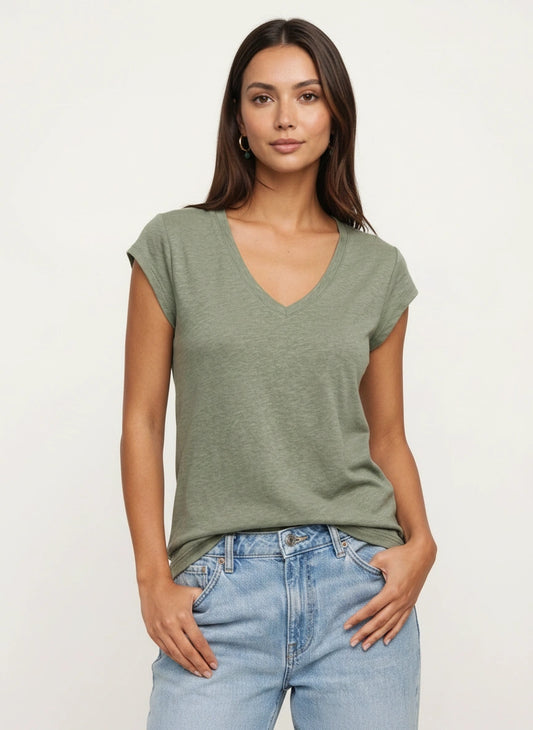 Mosslyn V-Neck Cap Sleeve Top – Relaxed Fit T Shirt Women Casual Summer Basic Tee