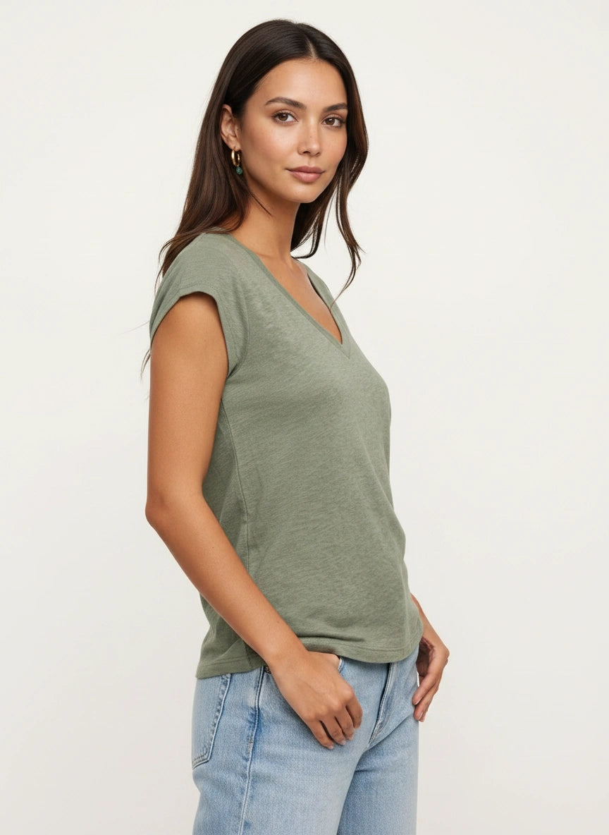 Mosslyn V-Neck Cap Sleeve Top – Relaxed Fit T Shirt Women Casual Summer Basic Tee