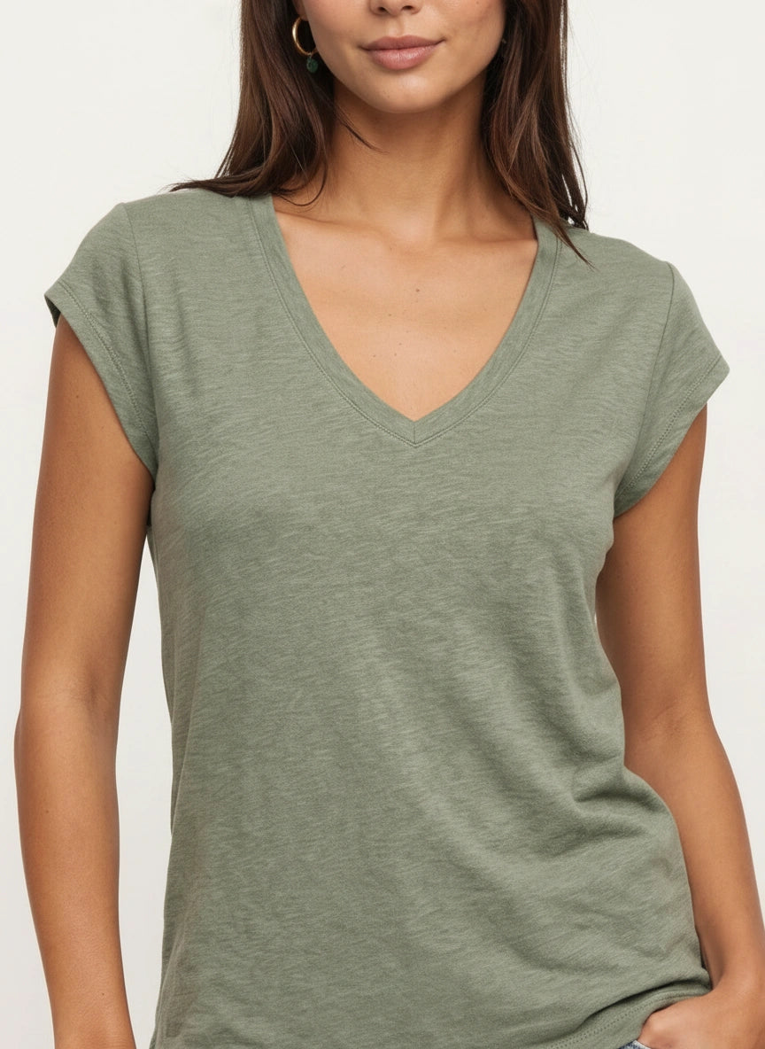Mosslyn V-Neck Cap Sleeve Top – Relaxed Fit T Shirt Women Casual Summer Basic Tee