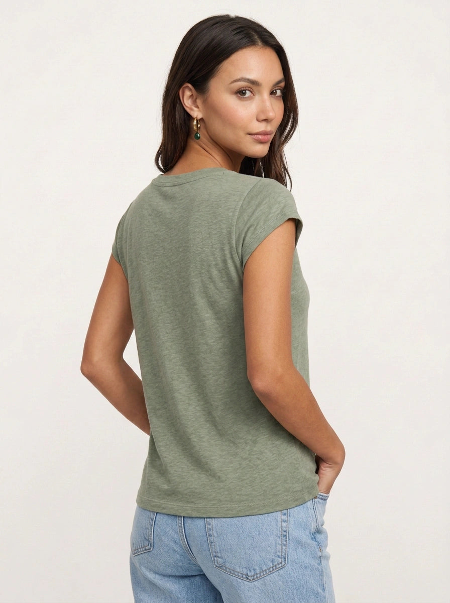 Mosslyn V-Neck Cap Sleeve Top – Relaxed Fit T Shirt Women Casual Summer Basic Tee