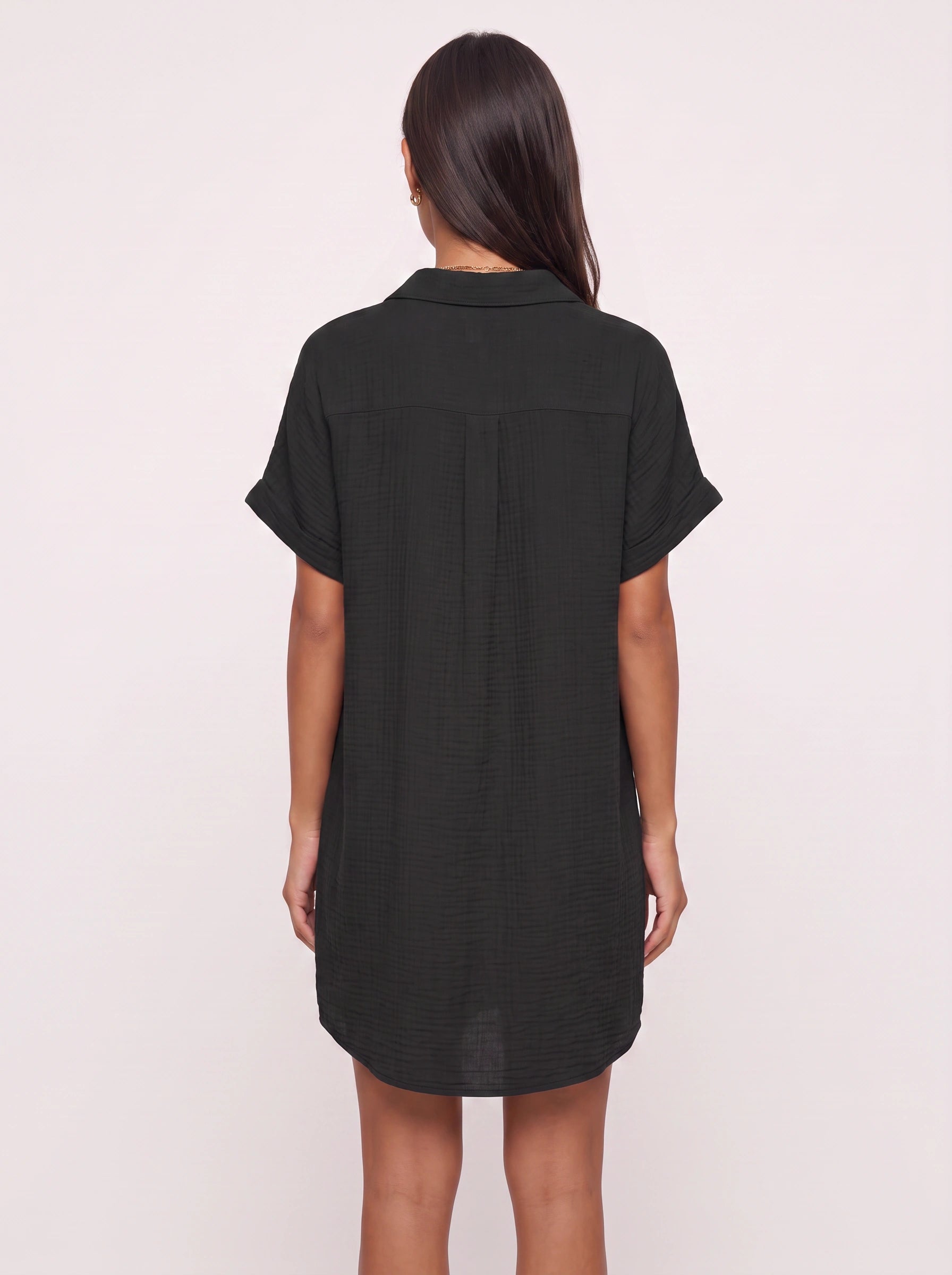 Costara Button Front Shirt Dress – Black Button Up Shirt Women Casual Summer Loose Fit Mini Dress