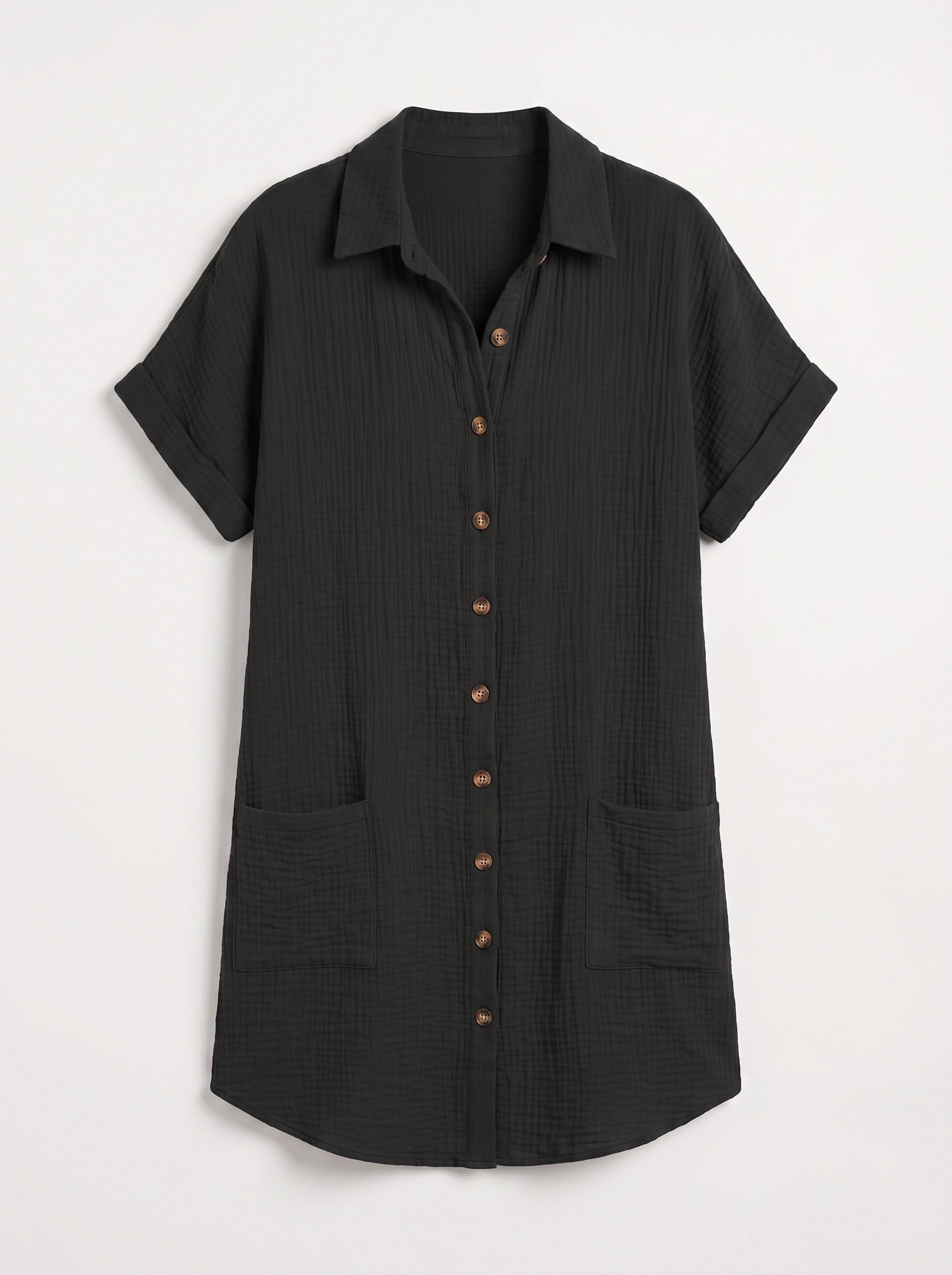 Costara Button Front Shirt Dress – Black Button Up Shirt Women Casual Summer Loose Fit Mini Dress