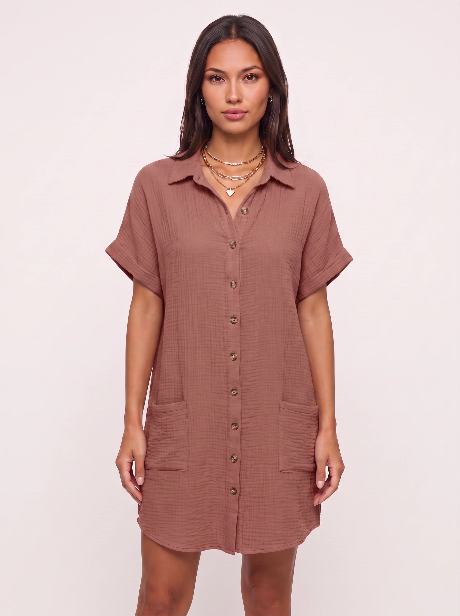 Costara Button Front Shirt Dress – Black Button Up Shirt Women Casual Summer Loose Fit Mini Dress