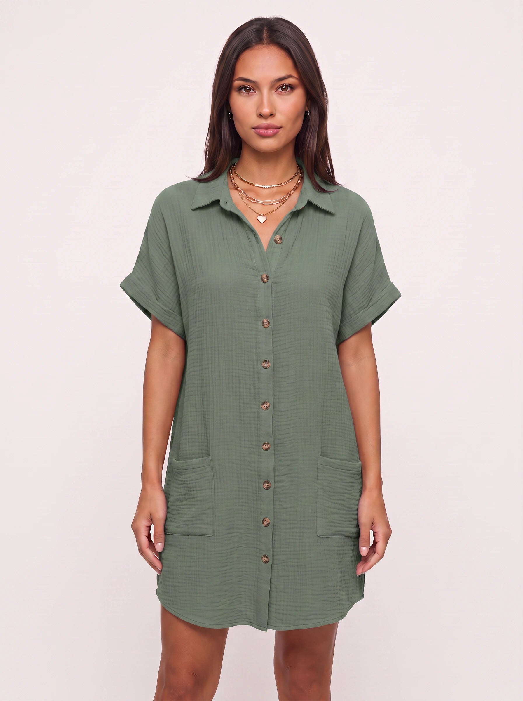 Costara Button Front Shirt Dress – Black Button Up Shirt Women Casual Summer Loose Fit Mini Dress