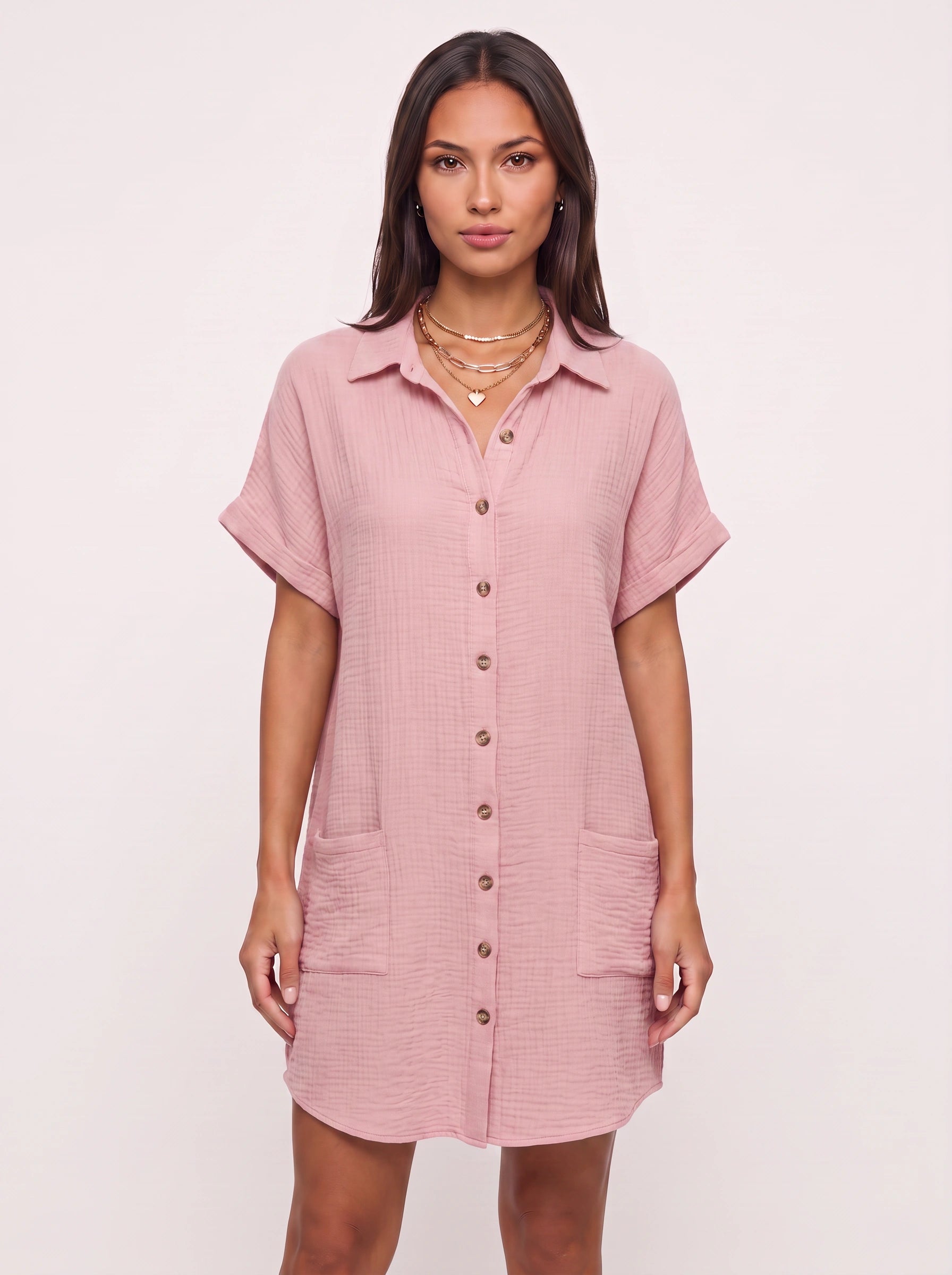 Costara Button Front Shirt Dress – Black Button Up Shirt Women Casual Summer Loose Fit Mini Dress