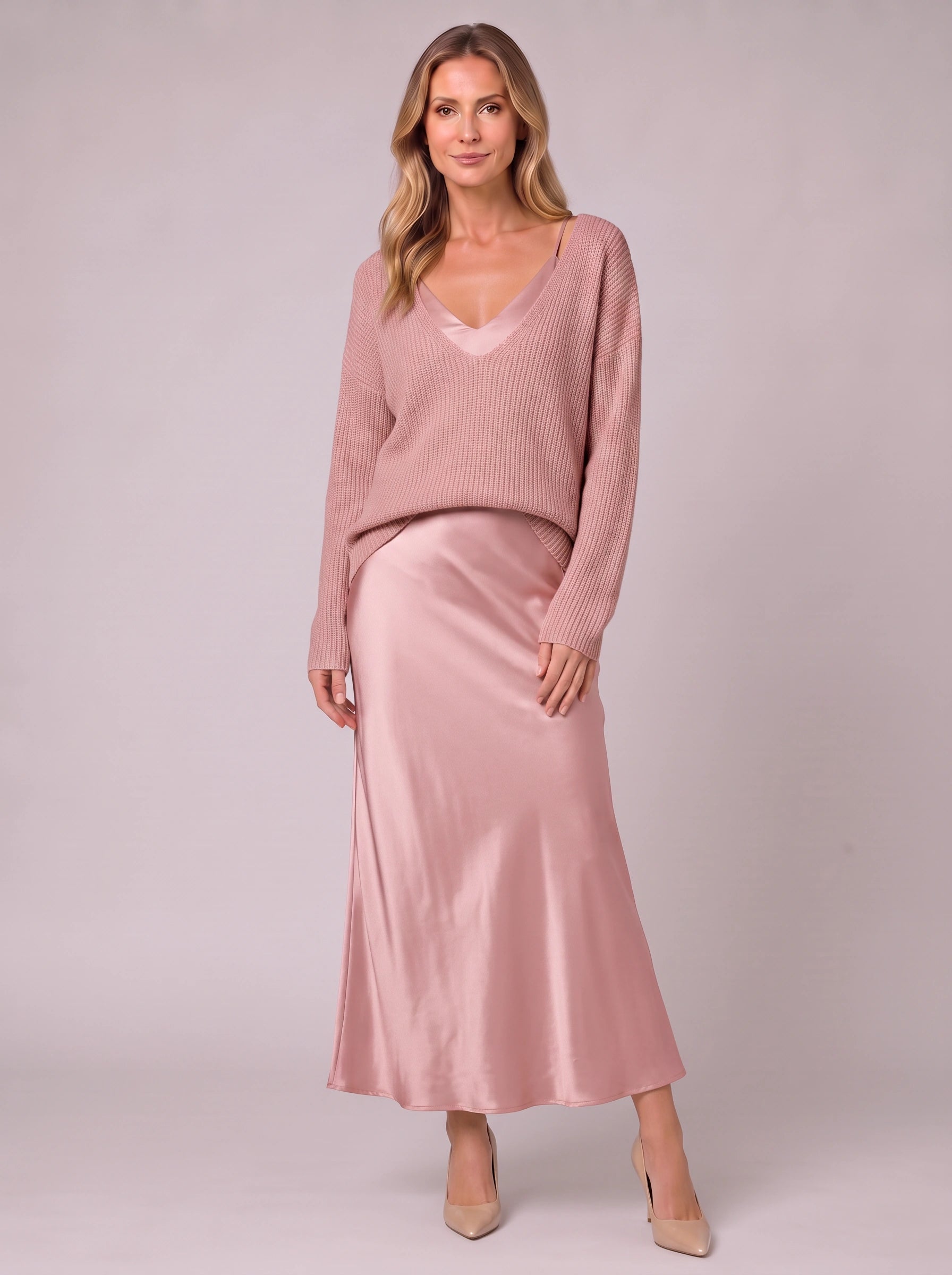 Silkflow Satin Wrap Maxi Dress Sweater Three Piece Set– Women Formal Evening Party Cocktail Wedding Guest Satin Maxi Dress