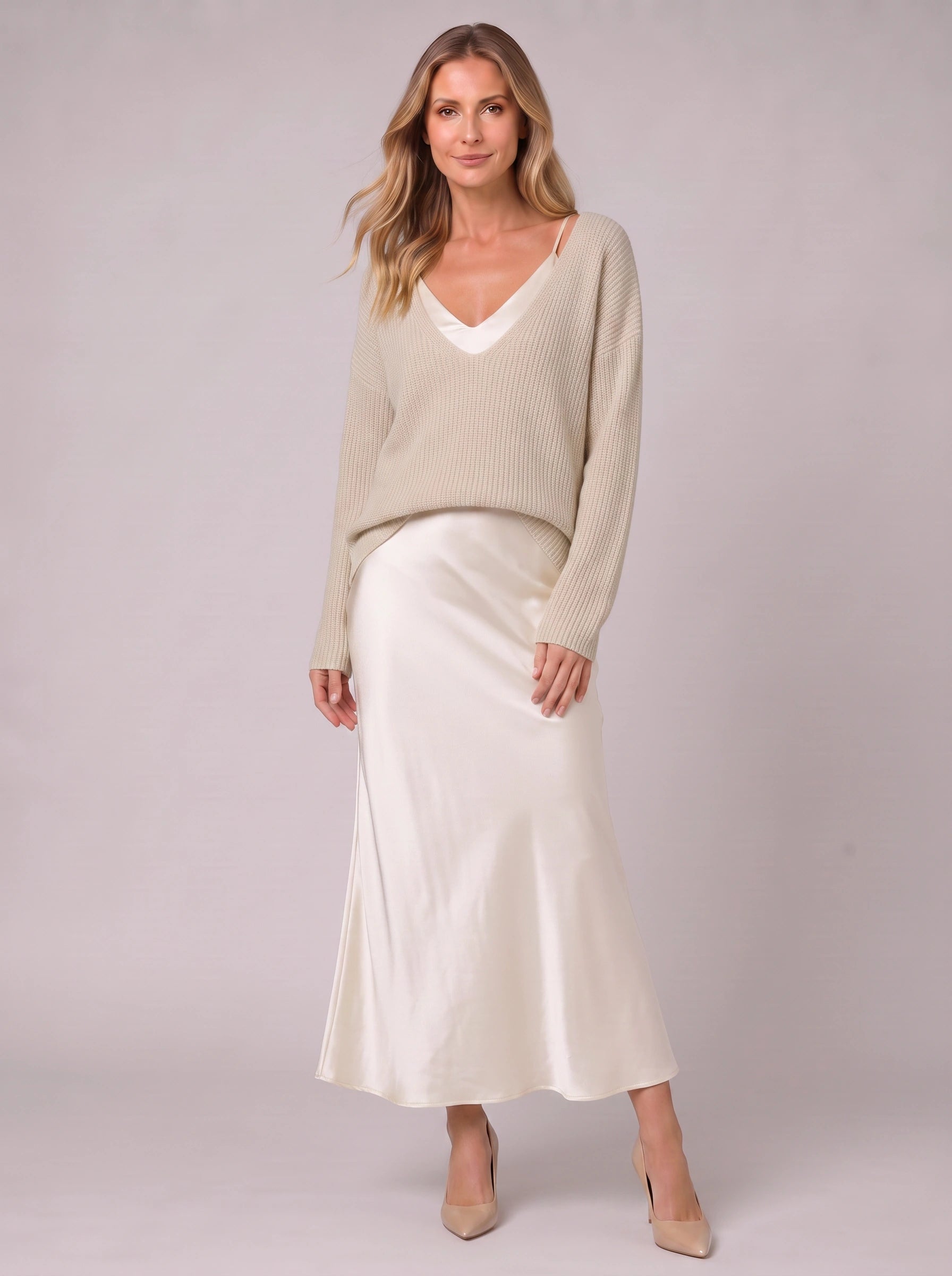Silkflow Satin Wrap Maxi Dress Sweater Three Piece Set– Women Formal Evening Party Cocktail Wedding Guest Satin Maxi Dress