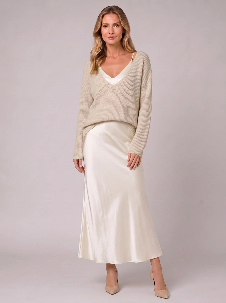 Silkflow Satin Wrap Maxi Dress Sweater Three Piece Set– Women Formal Evening Party Cocktail Wedding Guest Satin Maxi Dress