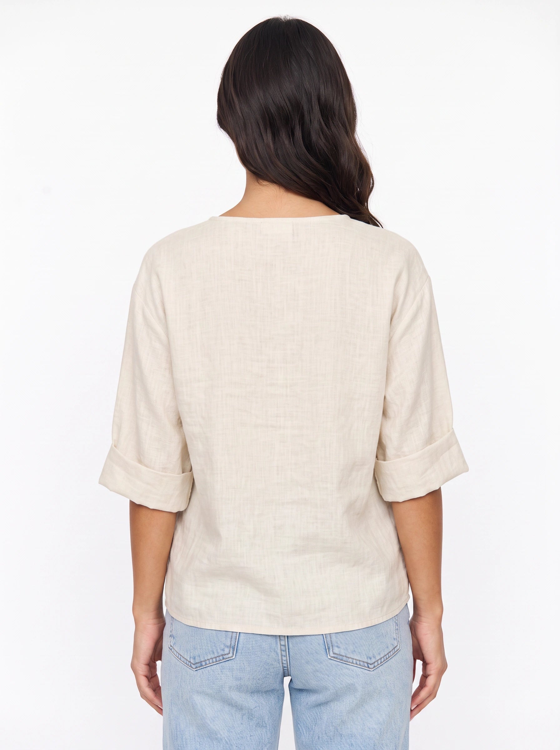 Linaro Oversized Linen Blouse – V-Neck Cuffed Long Sleeve Women Summer Casual Loose Fit Shirt Top