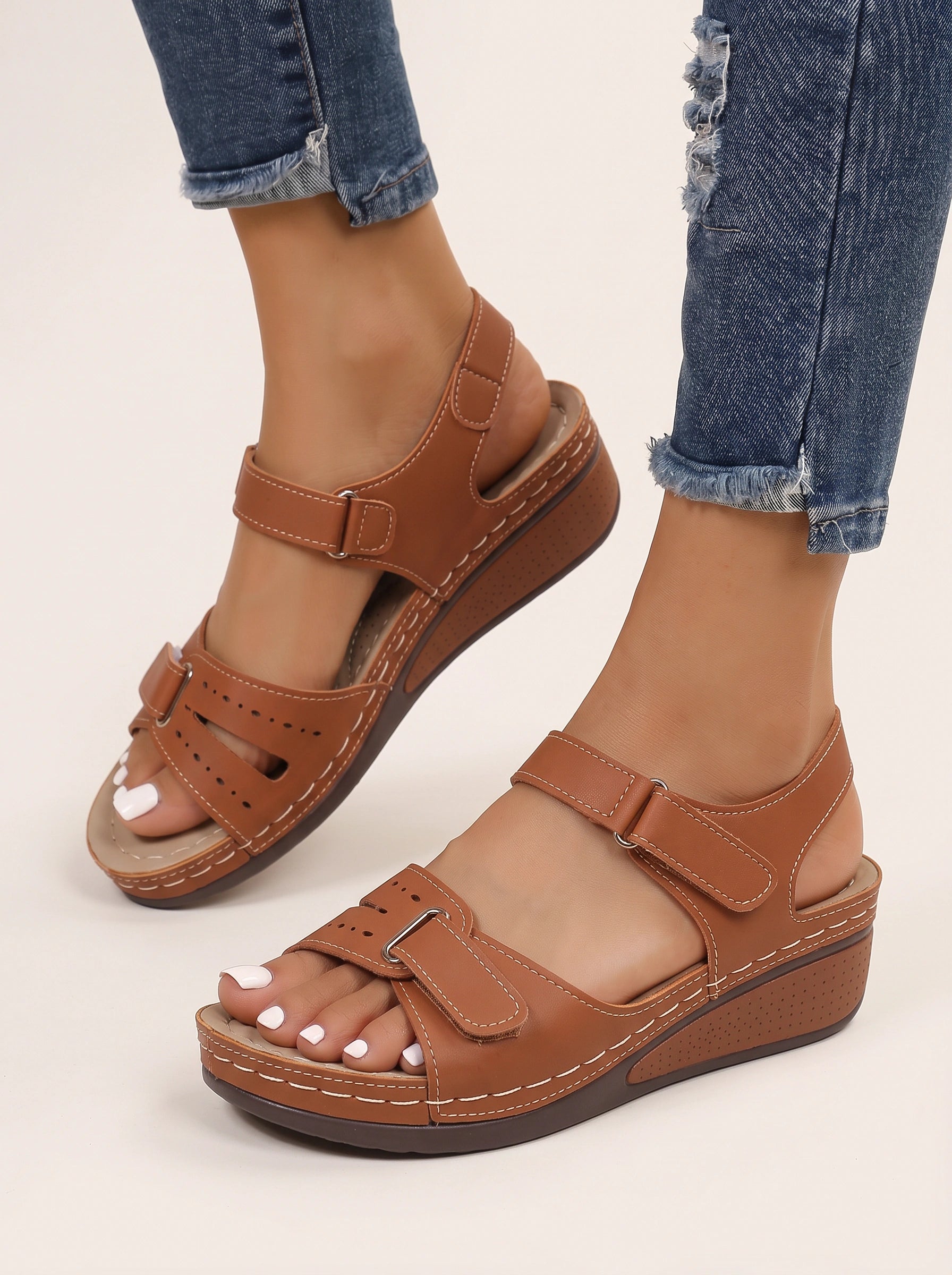 Velcrostra Wedge Platform Sandals – Women Summer Casual Comfort Adjustable Strap Orthopedic Sandals
