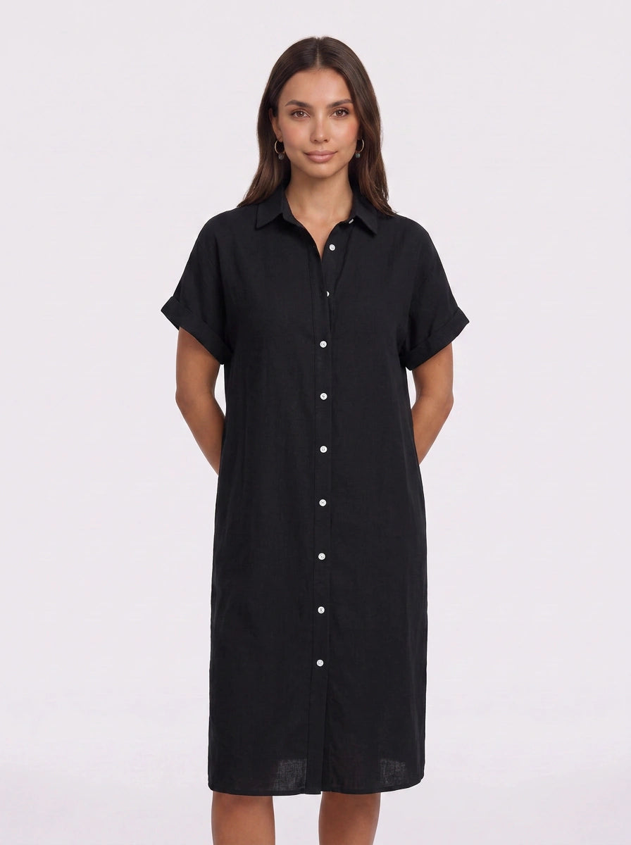 Crisplin Oversized Button-Down Shirt Midi Dress – Midi Dress Women Casual Shirt Dress Summer Linen Look Midi Dresses