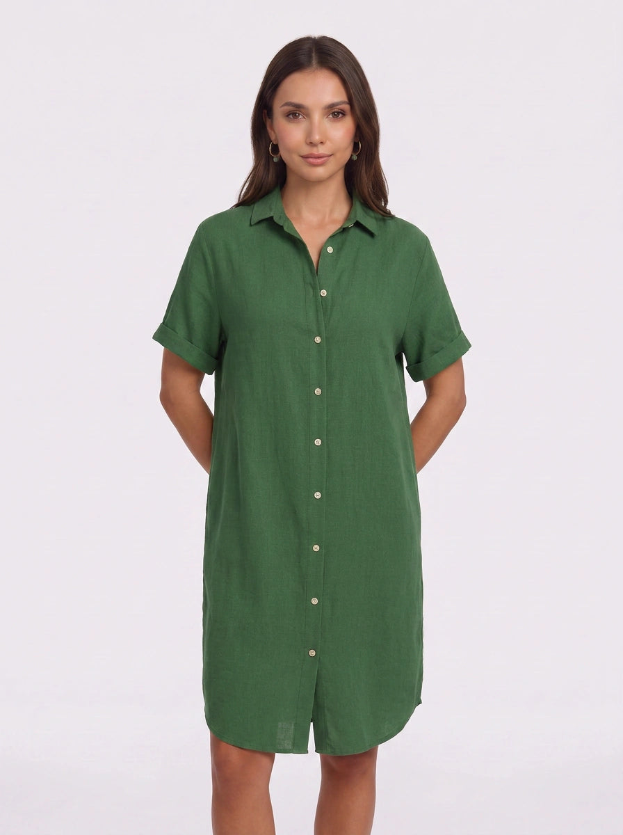 Crisplin Oversized Button-Down Shirt Midi Dress – Midi Dress Women Casual Shirt Dress Summer Linen Look Midi Dresses