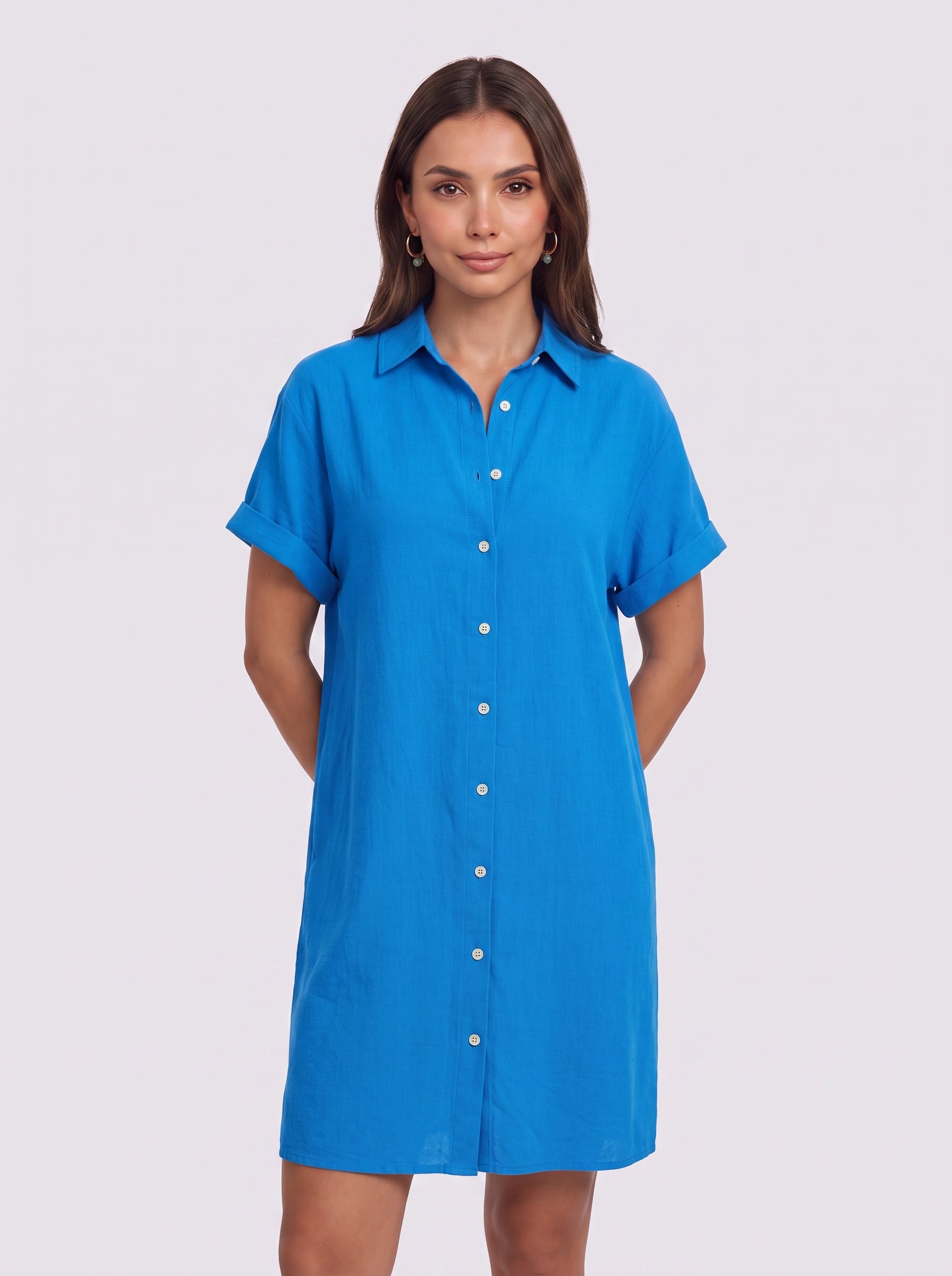 Crisplin Oversized Button-Down Shirt Midi Dress – Midi Dress Women Casual Shirt Dress Summer Linen Look Midi Dresses